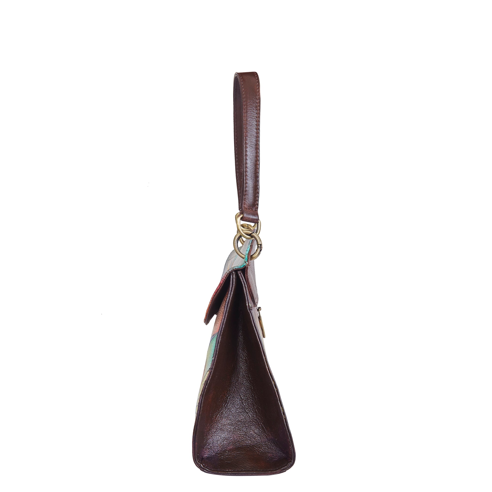 Hand-Painted Abstract leather Handbag – Multi-Color Artistic Shoulder Bag
