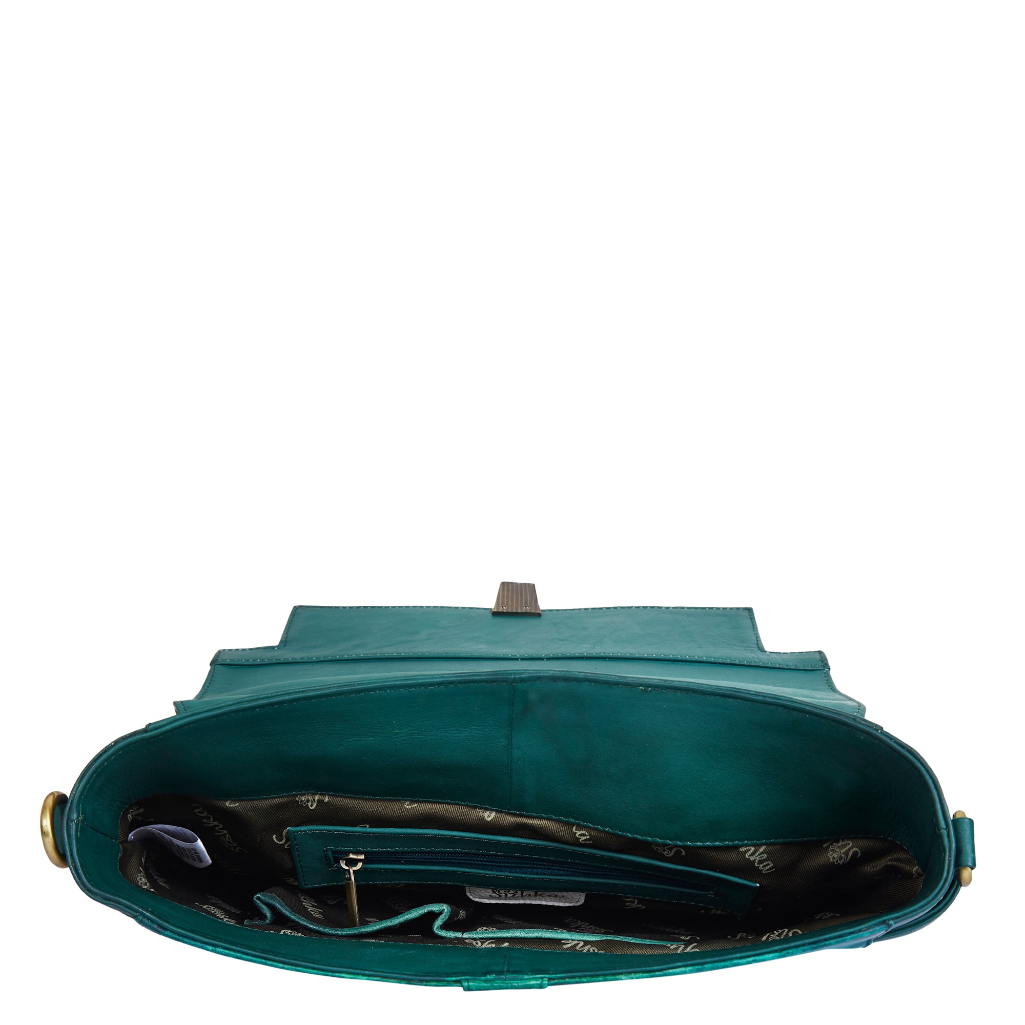 Sishka Hand-Painted Green Handbag – Elegant Bird & Floral Design, Versatile Leather Crossbody & Satchel with Removable Strap.