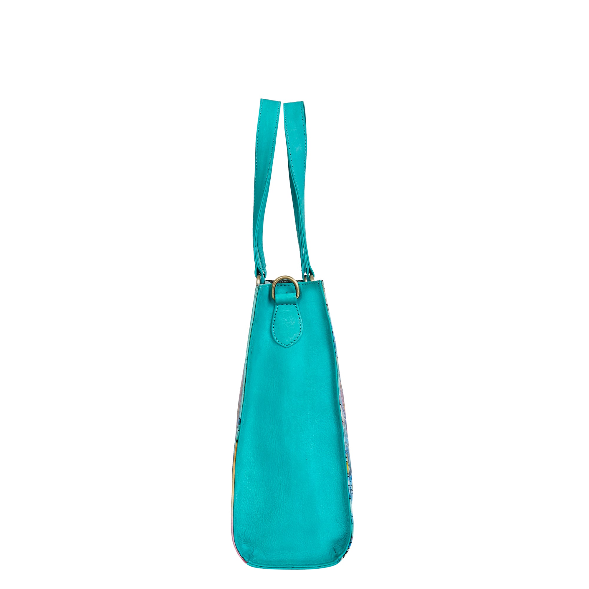 Sishka Leather Hand-Painted Handbag – Elegant Peacock Art, Spacious Satchel & Shoulder Purse with Detachable Strap.