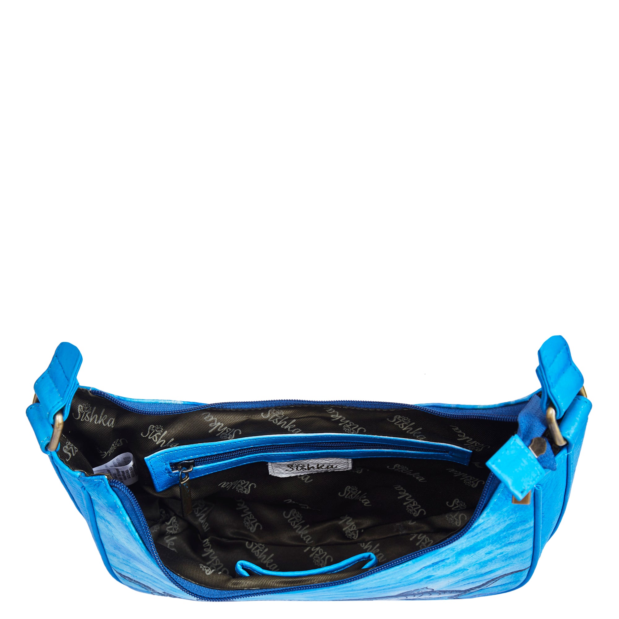 Shark-Themed Hand-Painted Ocean Blue Leather Hobo Bag