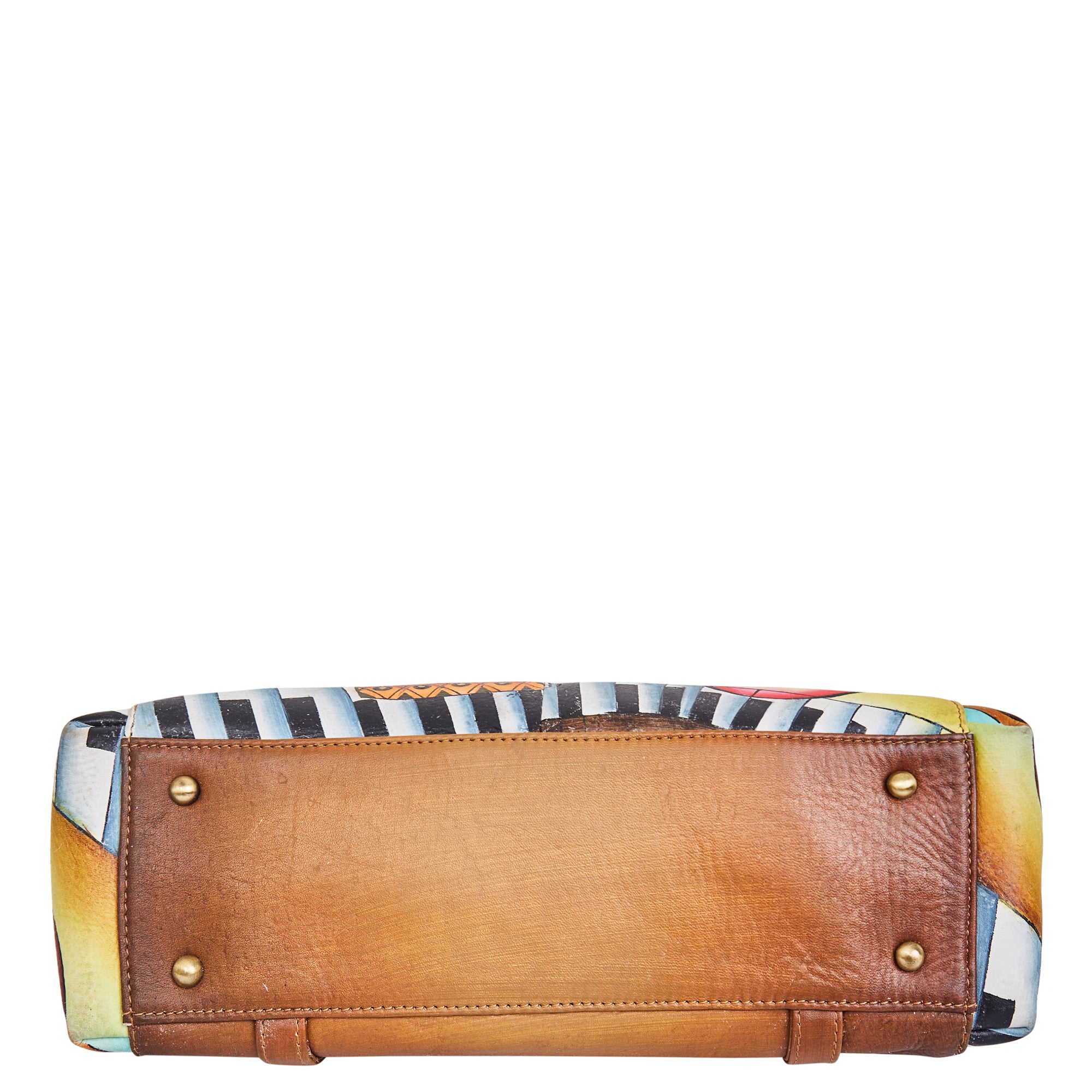 Sishka Hand-Painted Women's Leather Satchel – Brown Shoulder Purse with Music Art & Adjustable Strap for Everyday Use.