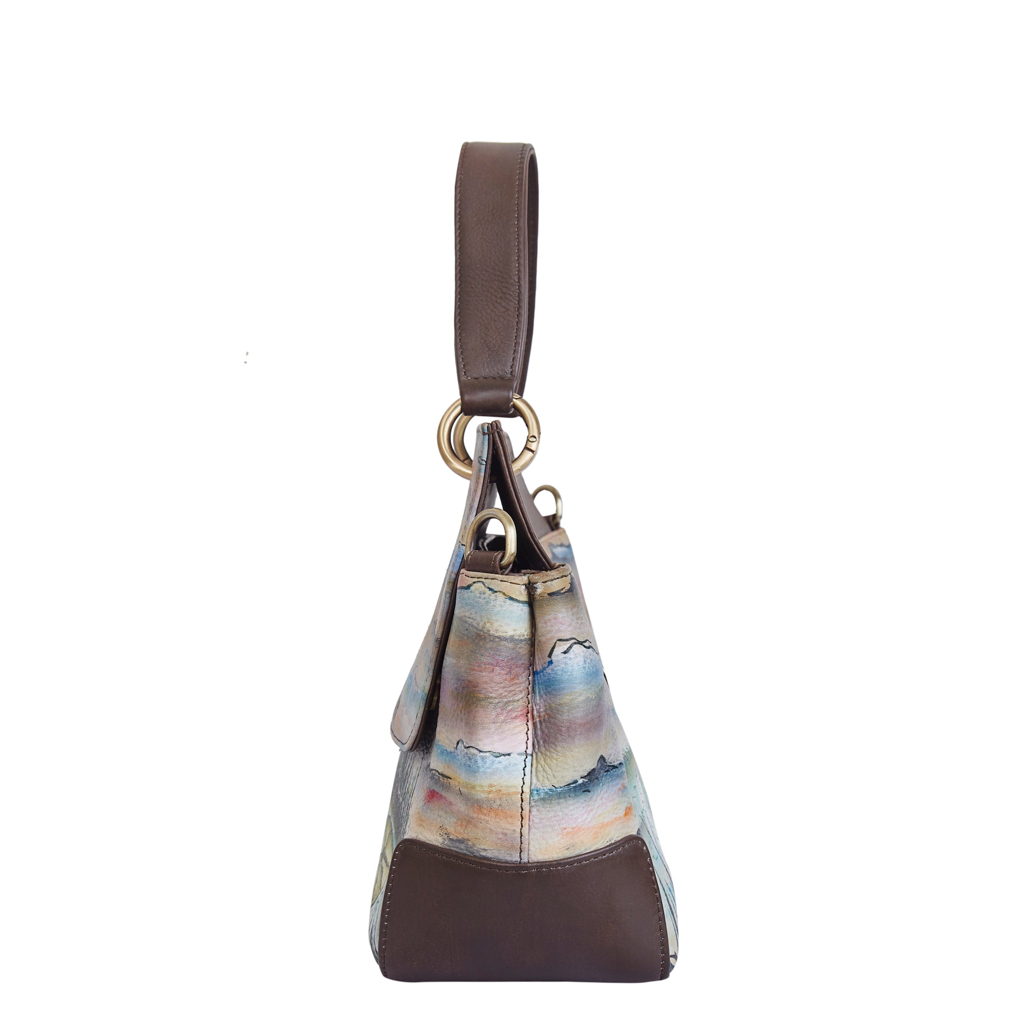 Sishka Hand-Painted Leather Satchel Bag – Elegant Swan & Turtle Art, Nature-Inspired Shoulder Purse, Stylish & Spacious Design.