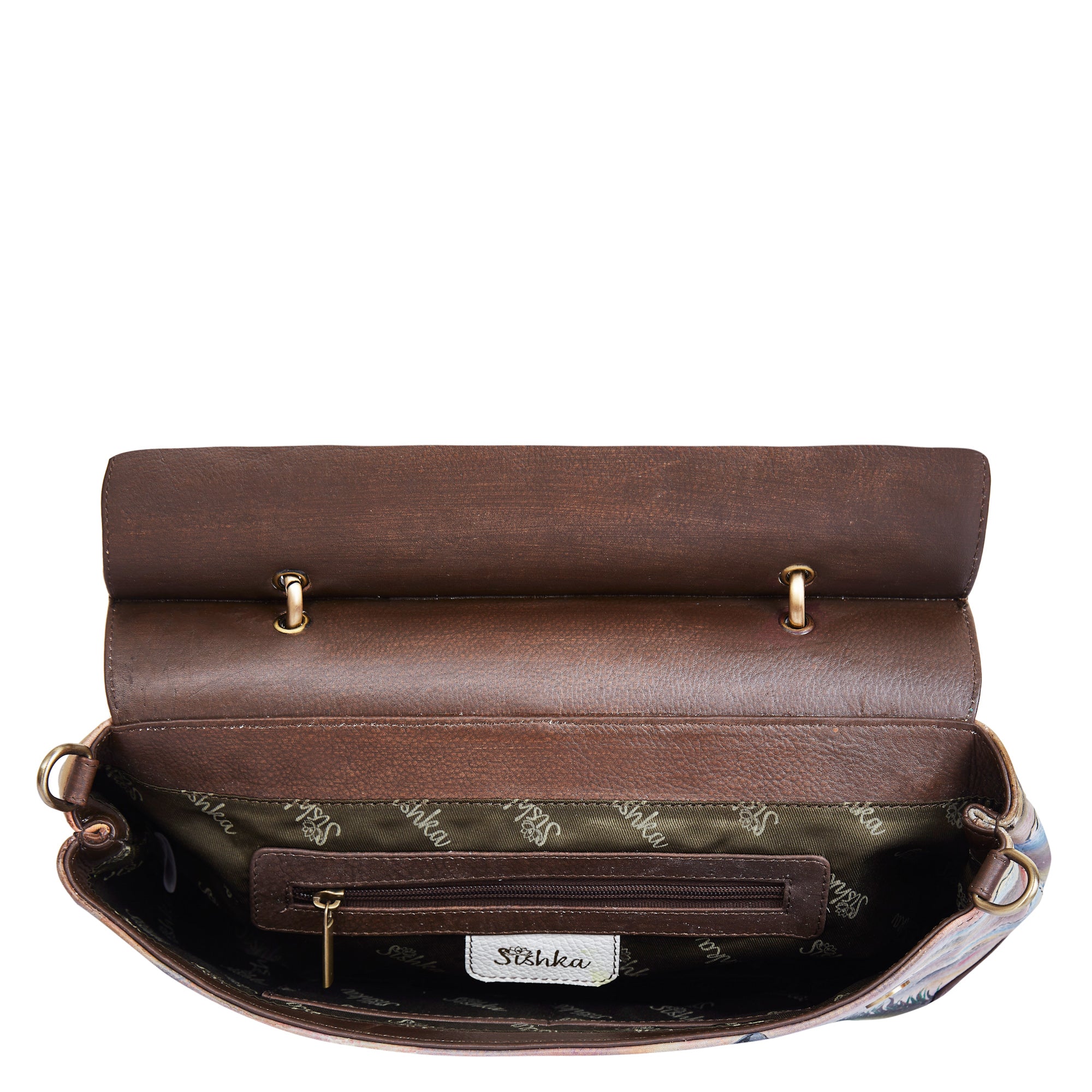 Sishka Hand-Painted Leather Satchel Bag – Elegant Swan & Turtle Art, Nature-Inspired Shoulder Purse, Stylish & Spacious Design.