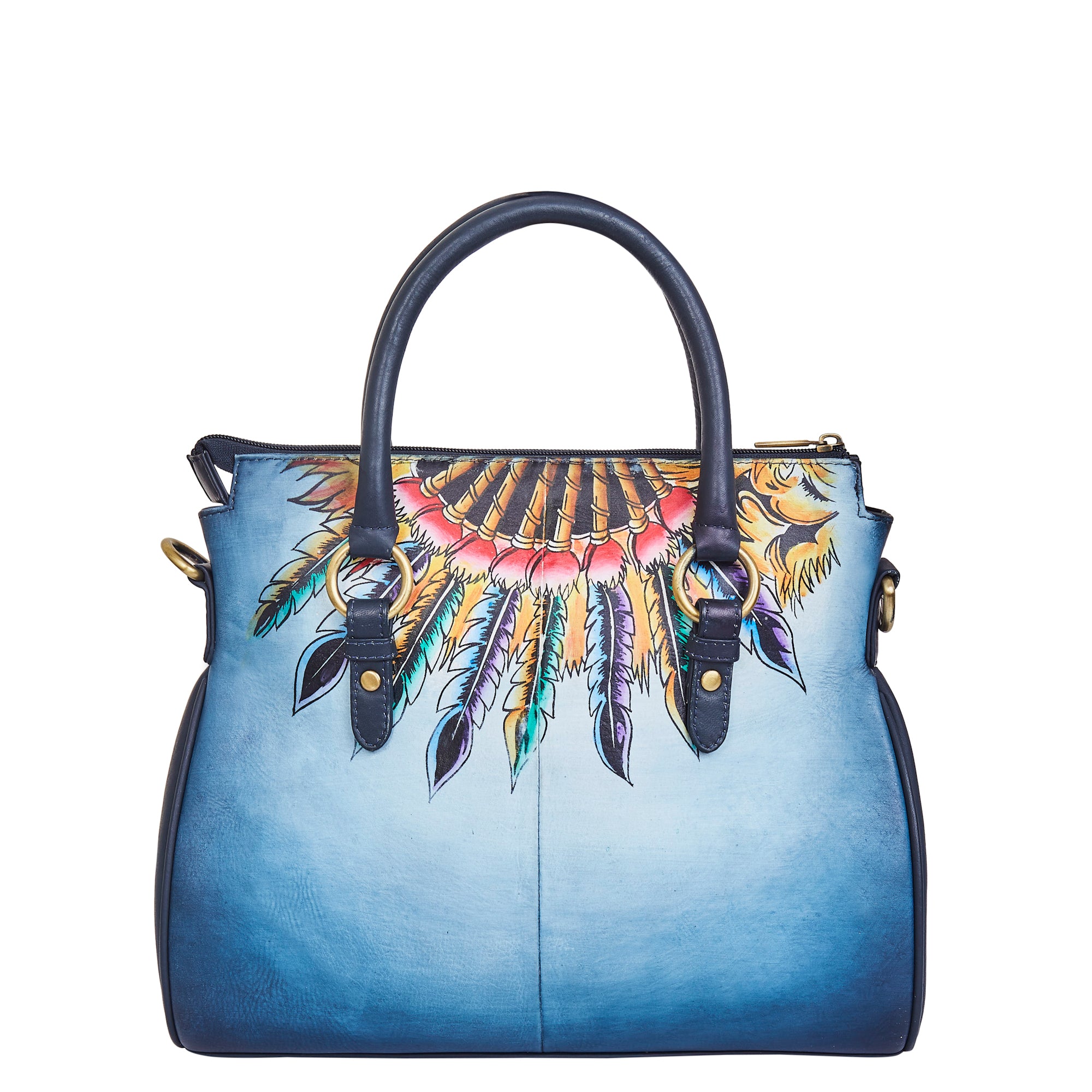 Hand Painted Tribal Skull & Tiger Leather Tote Bag
