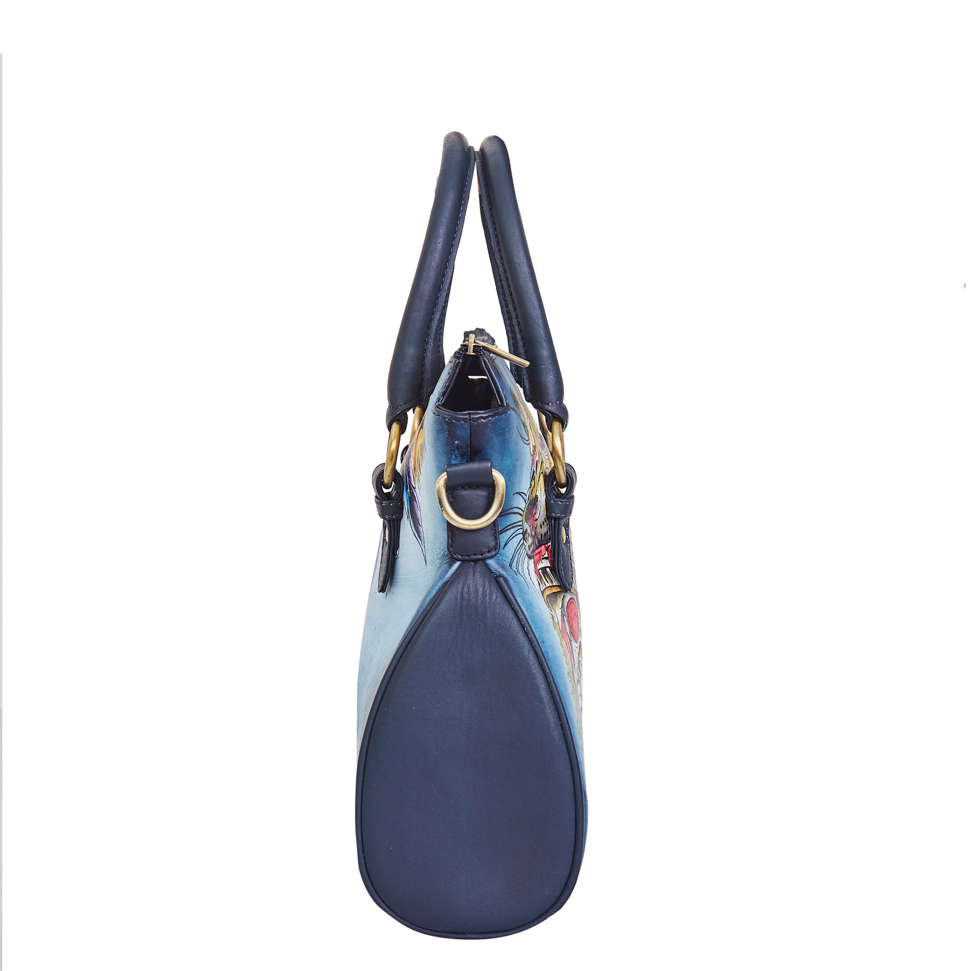 Hand Painted Tribal Skull & Tiger Leather Tote Bag