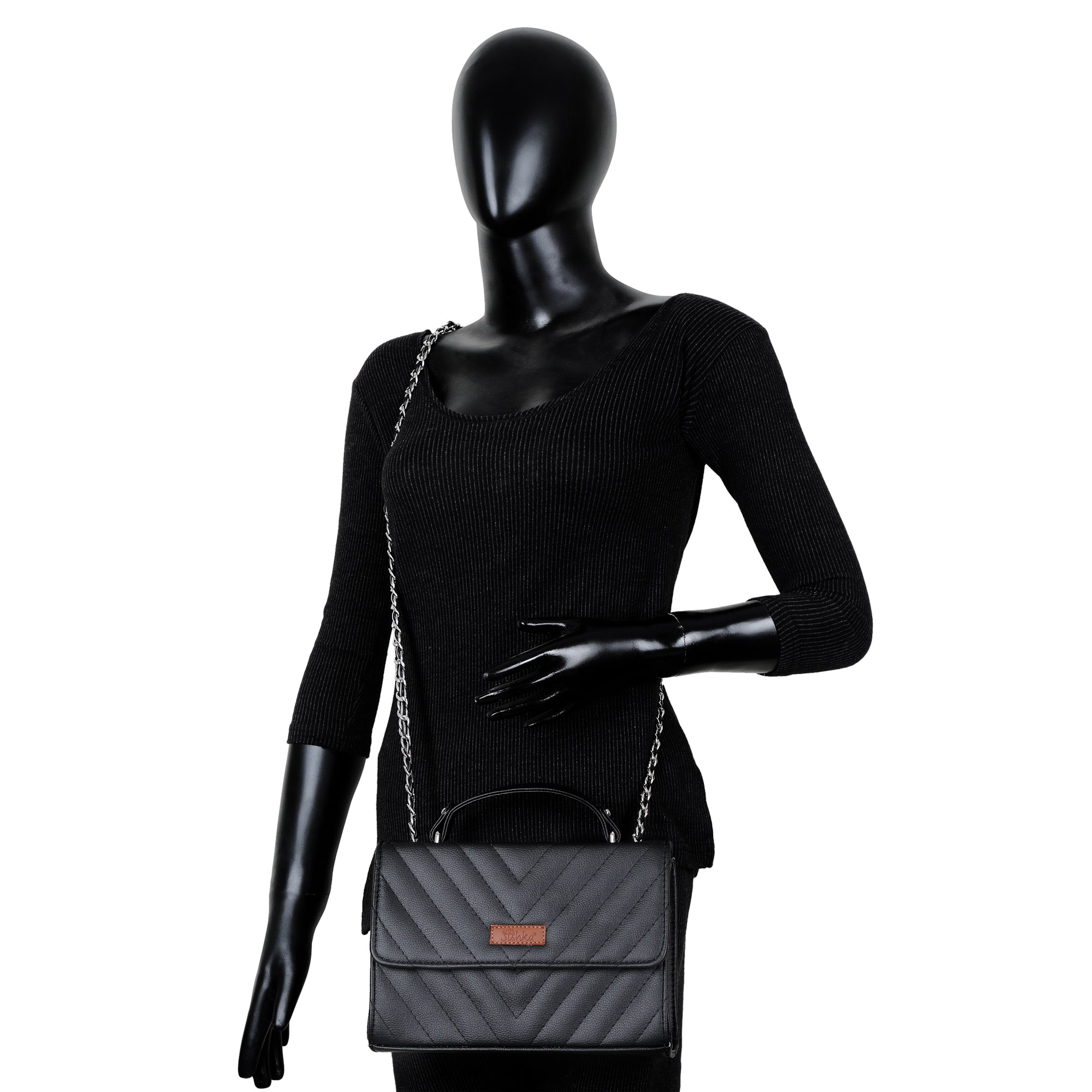 Black Quilted Leather Sling Bag – Women’s Chain Strap Shoulder Purse