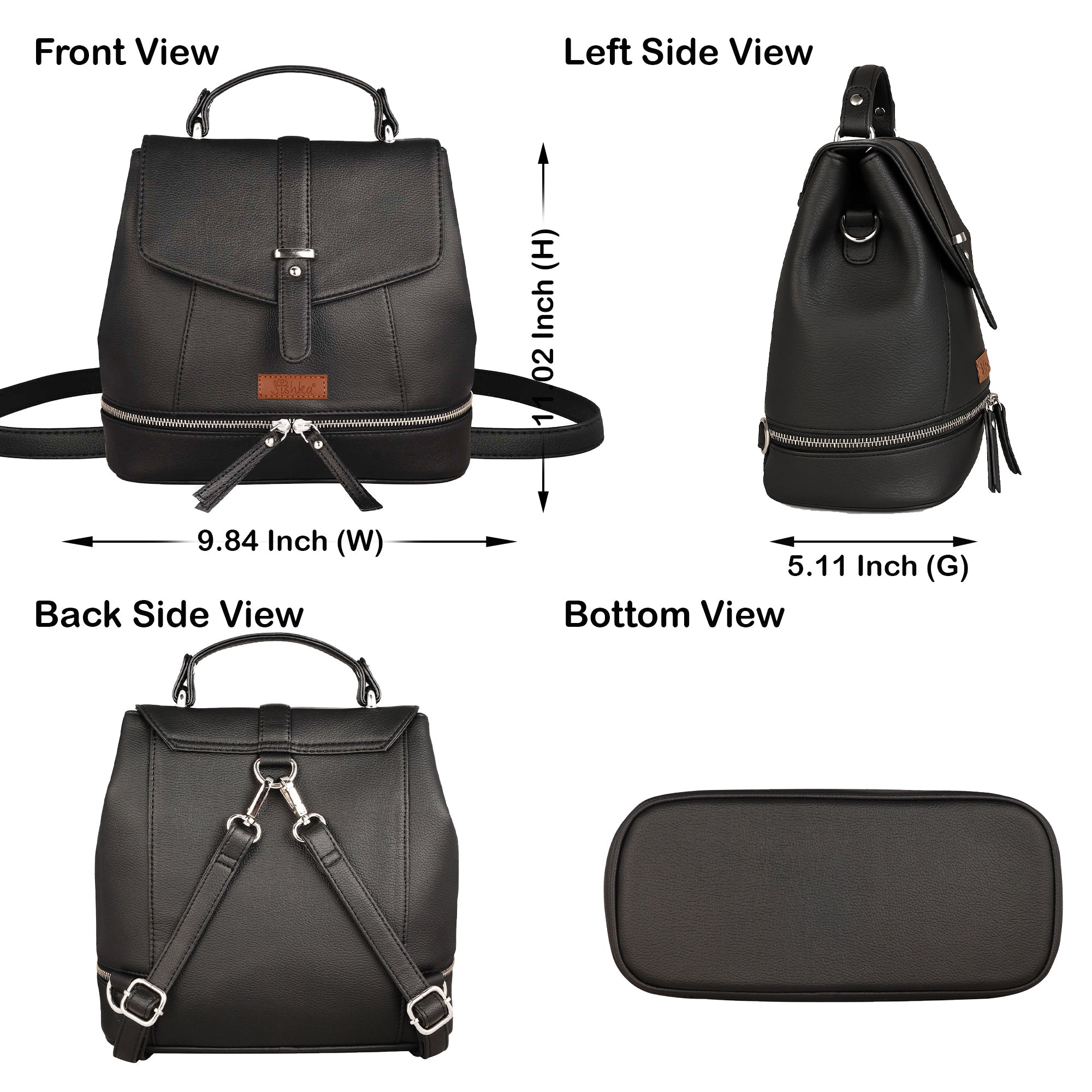 Black Leather Backpack Purse for Women – Handbag & Shoulder Bag for Work