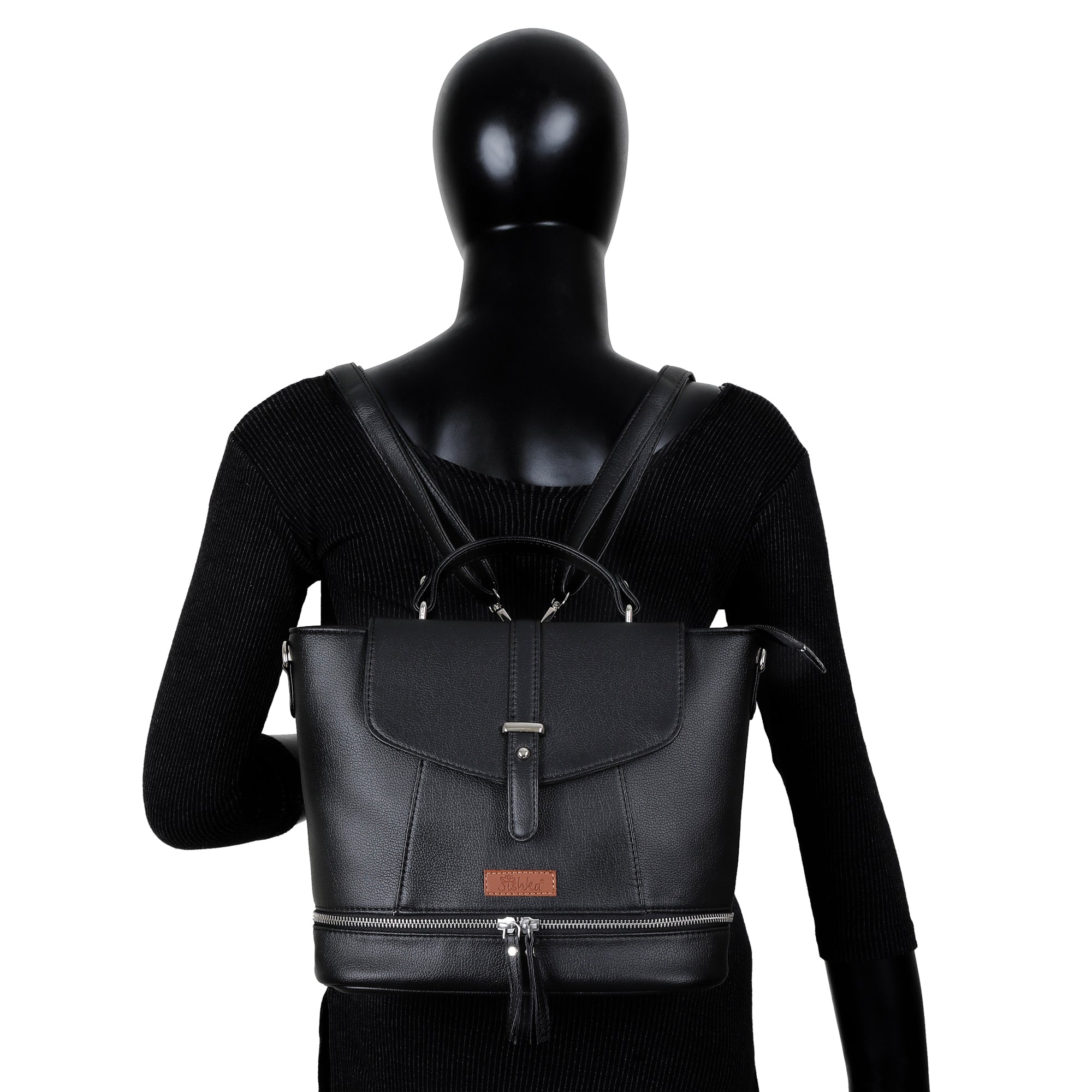 Black Leather Backpack Purse for Women – Handbag & Shoulder Bag for Work