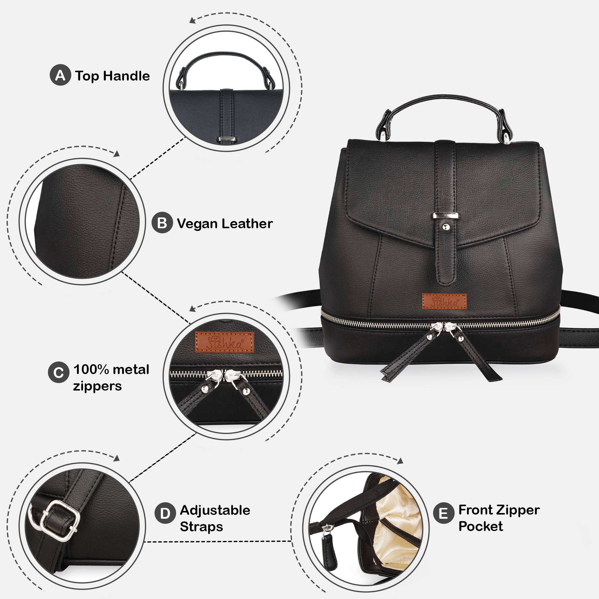 Black Leather Backpack Purse for Women – Handbag & Shoulder Bag for Work