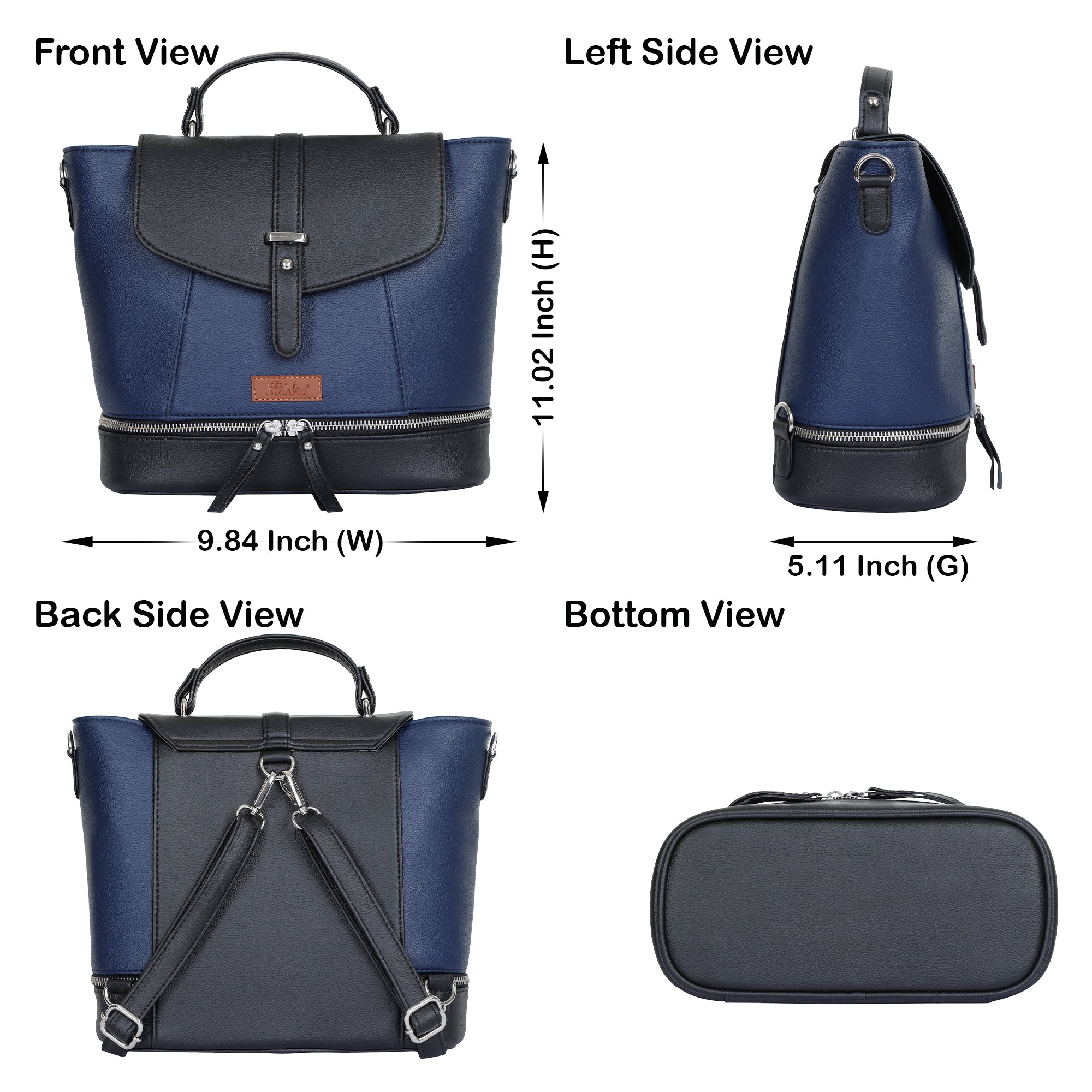 Blue Leather Ladies Backpack – Travel-Friendly Shoulder Purse & Handbag for Women