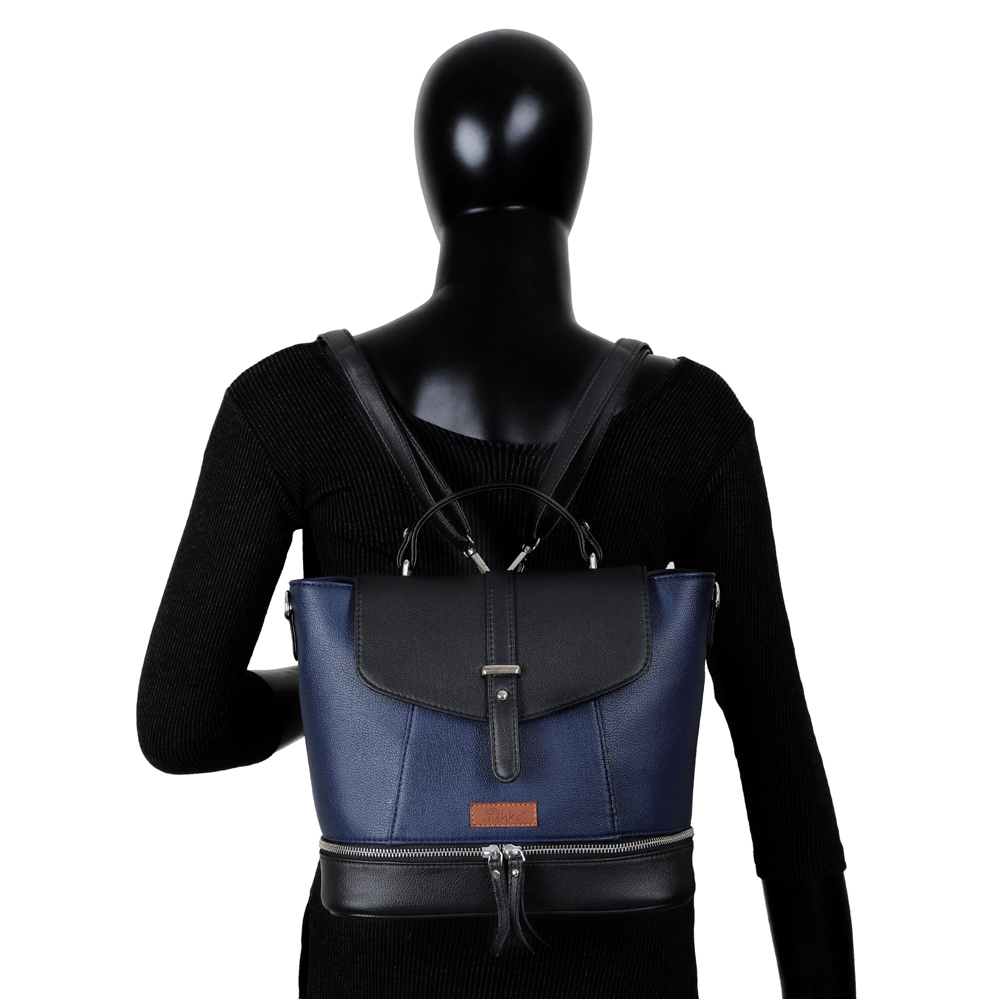 Blue Leather Ladies Backpack – Travel-Friendly Shoulder Purse & Handbag for Women