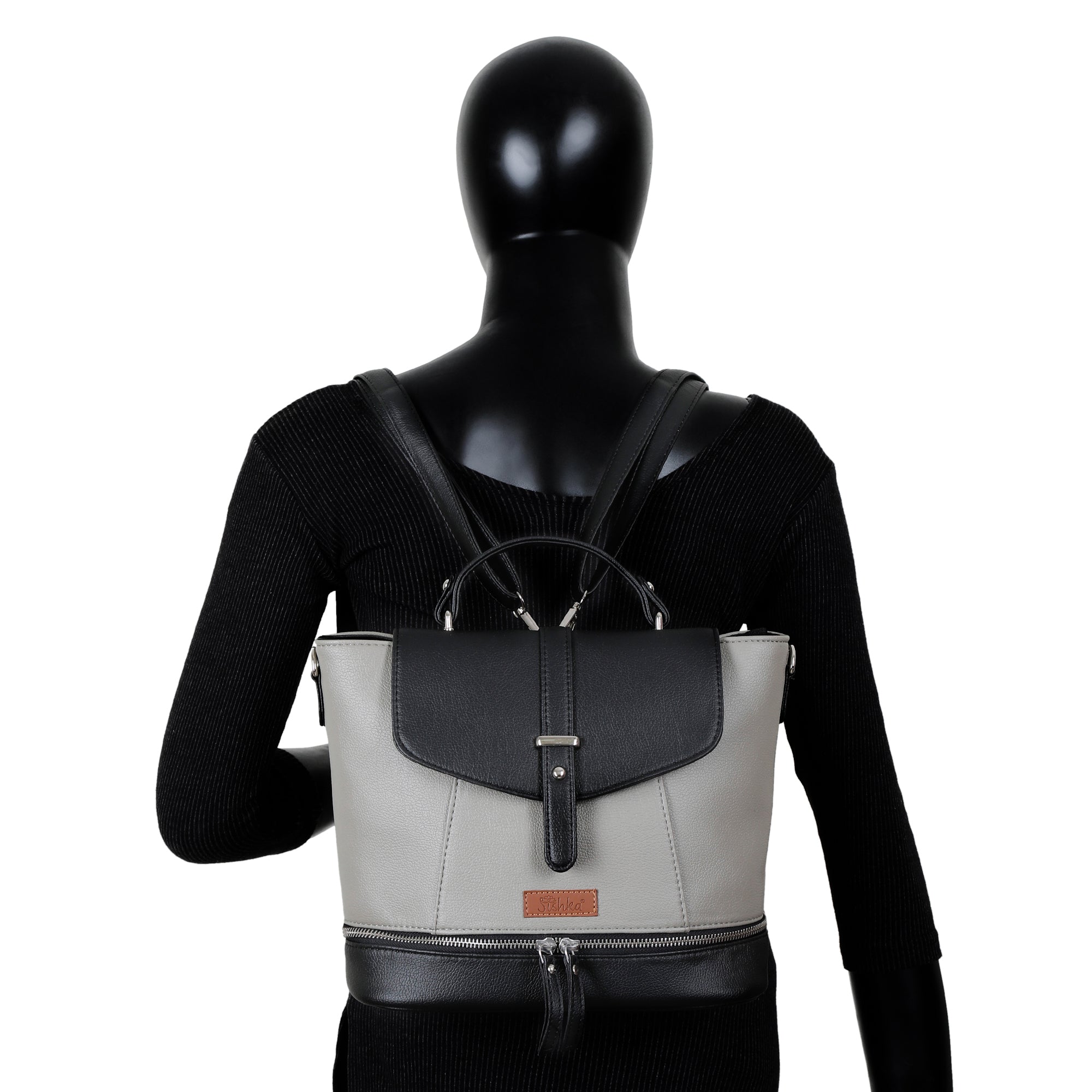 Grey Leather Backpack for Women – Multi-Use Purse, Shoulder Bag & Handbag for Work
