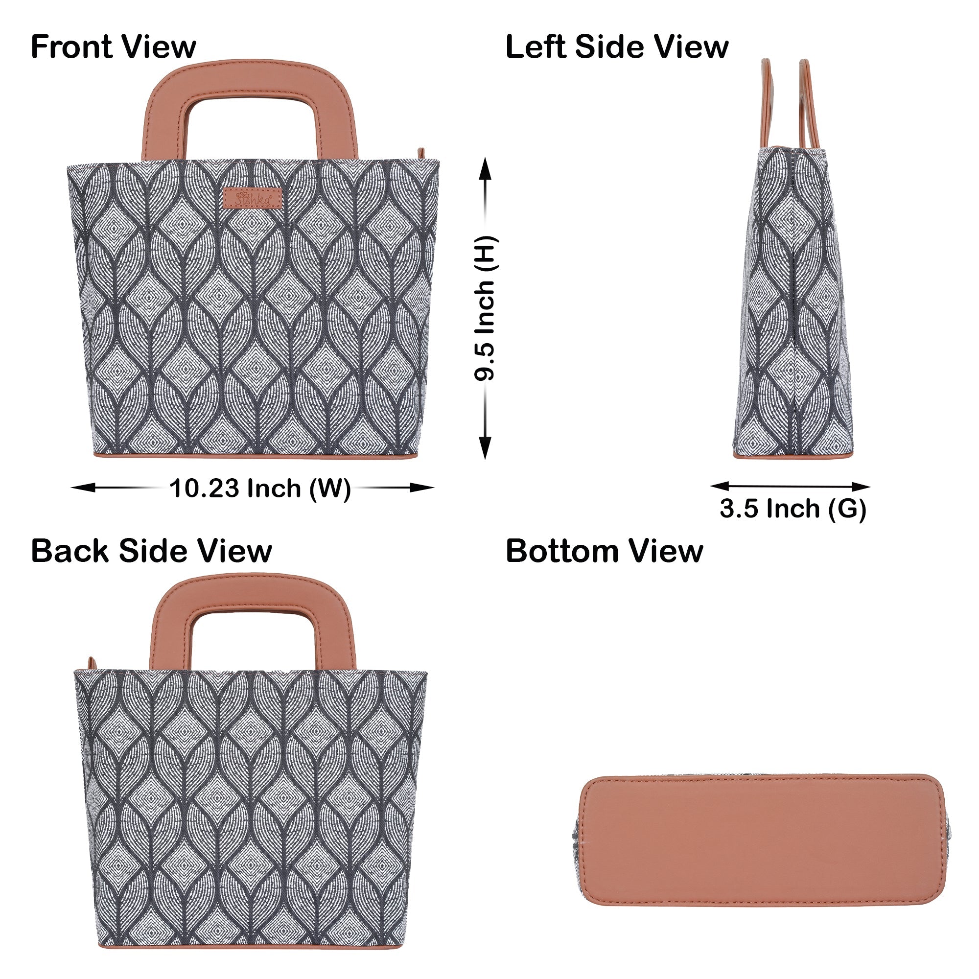 Sishka Monochrome Hand Bag for Ladies – Canvas Top Handle Satchel- Work & Travel