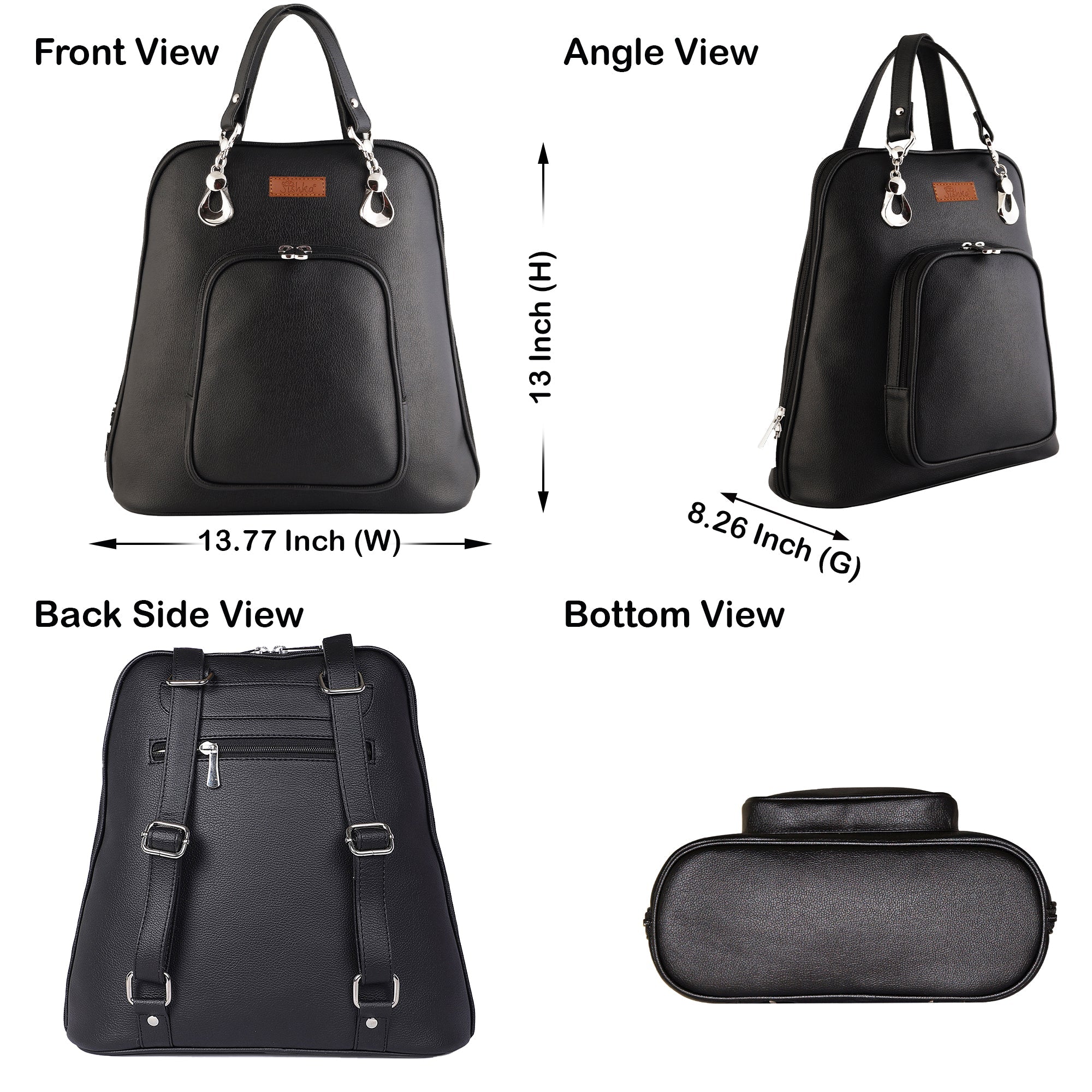 Black Leather Backpack Purse for Women – Handbag & Shoulder Bag for Work