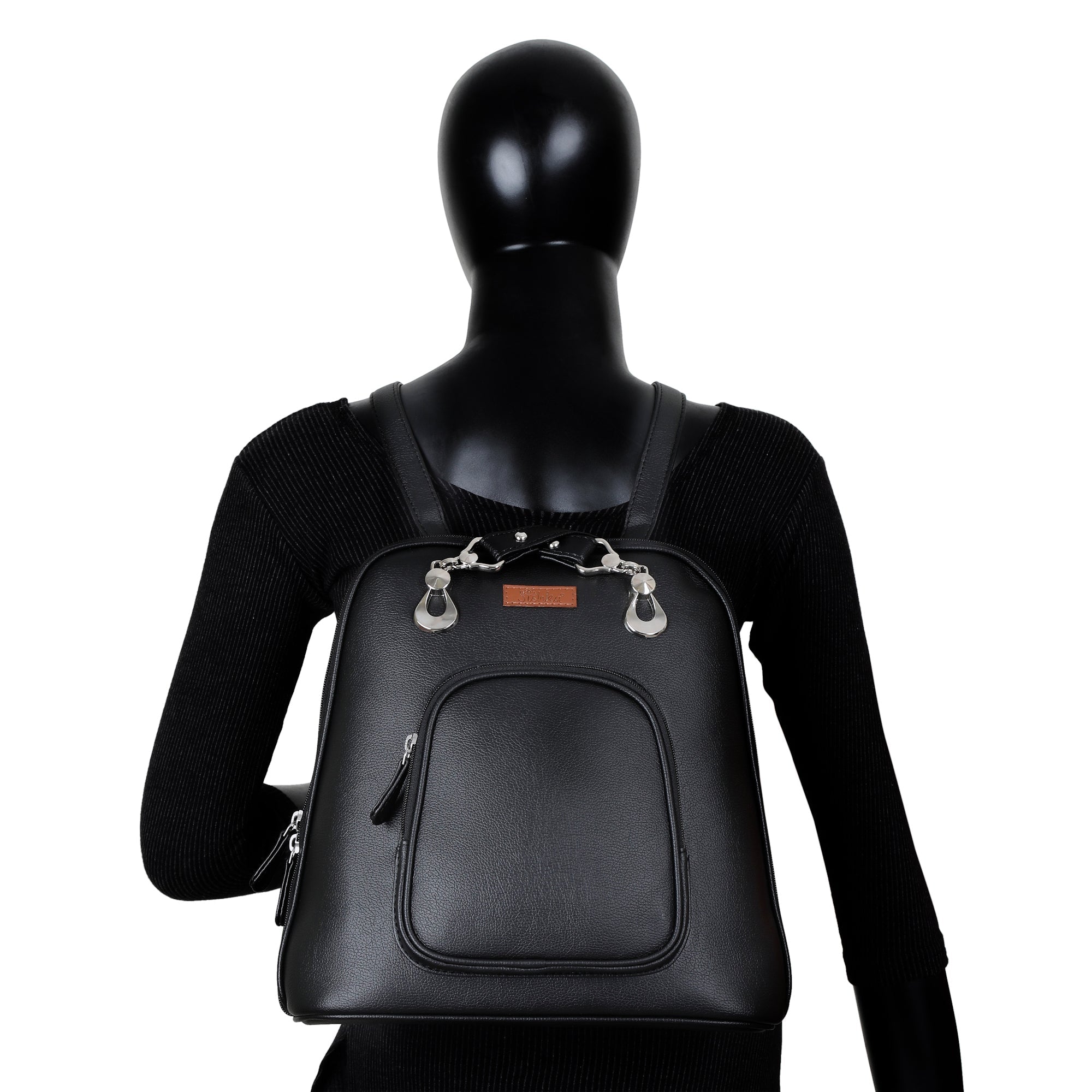 Black Leather Backpack Purse for Women – Handbag & Shoulder Bag for Work