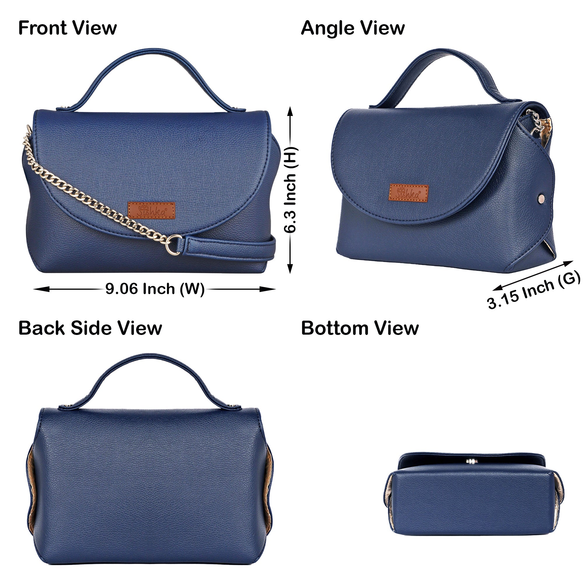 Blue Vegan Leather Crossbody Sling Bag – Women’s Chain Strap Shoulder Handbag