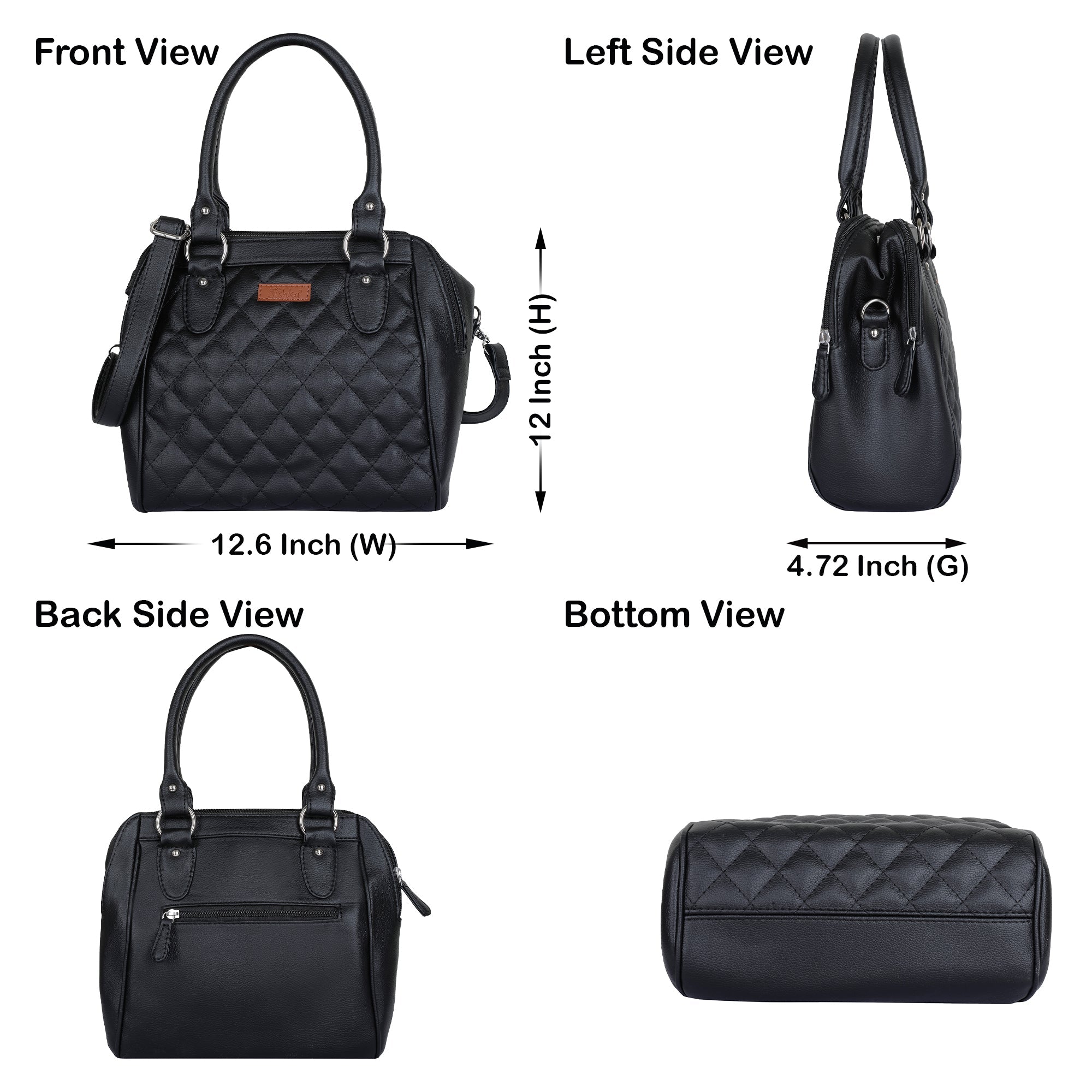 Black Vegan Leather Handbag – Women’s Top Handle Satchel with Shoulder Strap