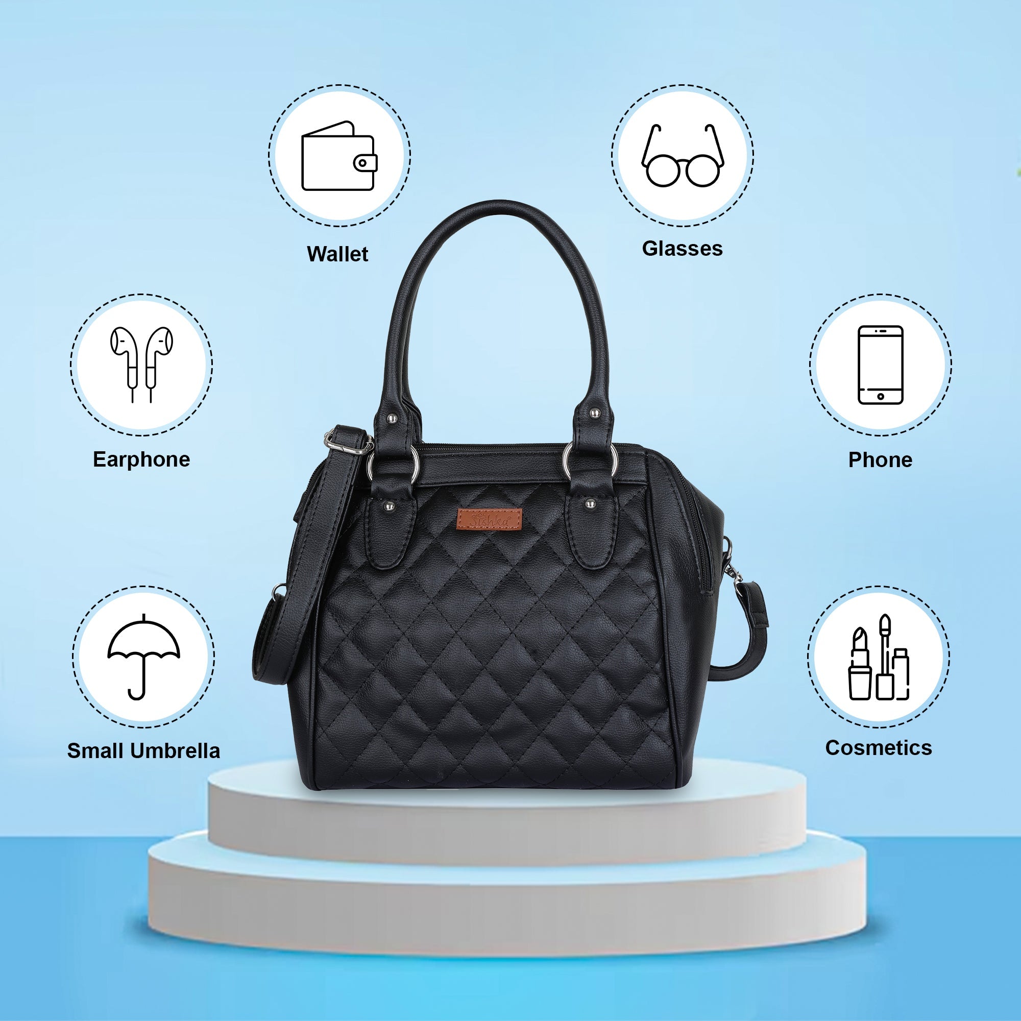 Black Vegan Leather Handbag – Women’s Top Handle Satchel with Shoulder Strap