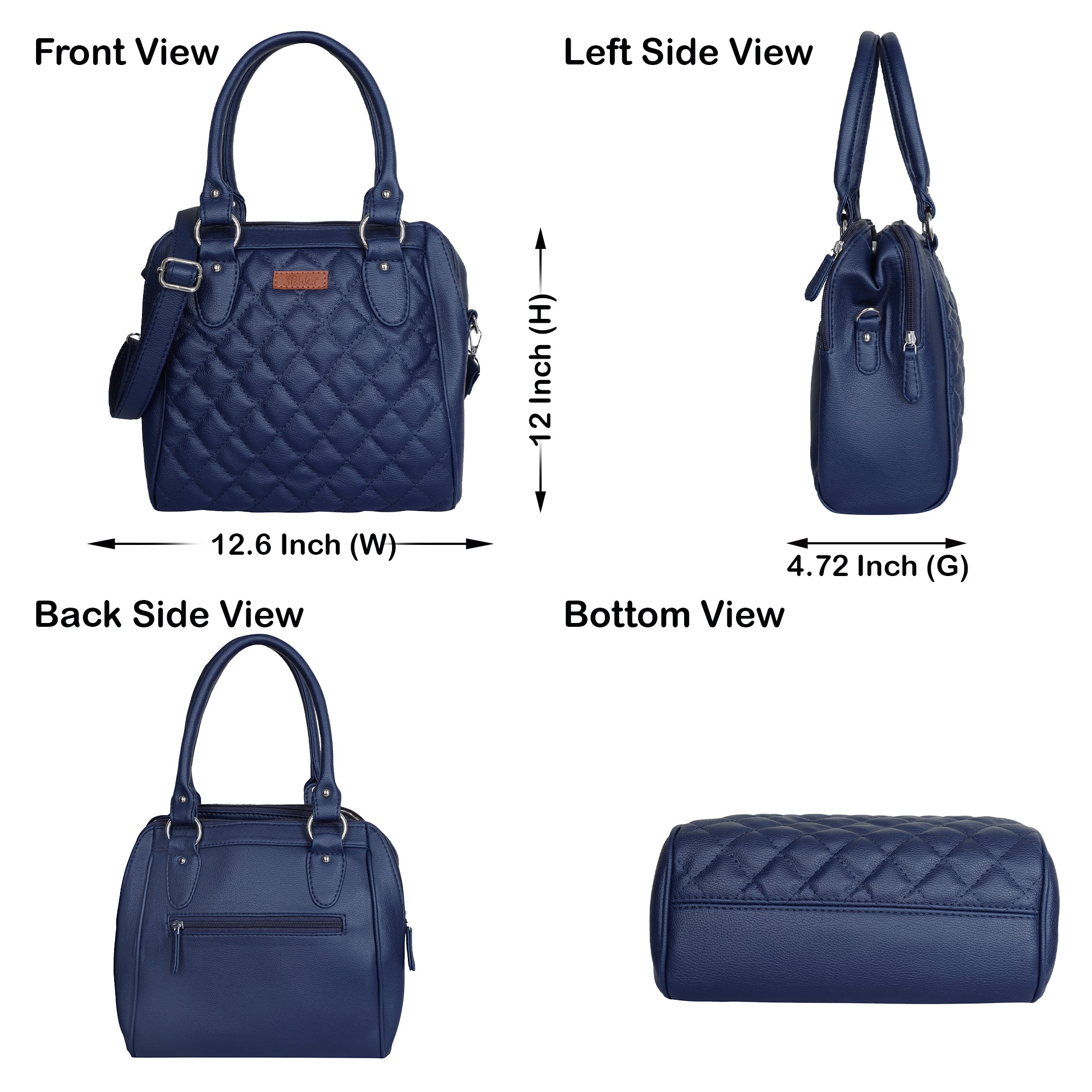 Blue Vegan Leather Handbag – Women’s Top Handle Satchel with Shoulder Strap