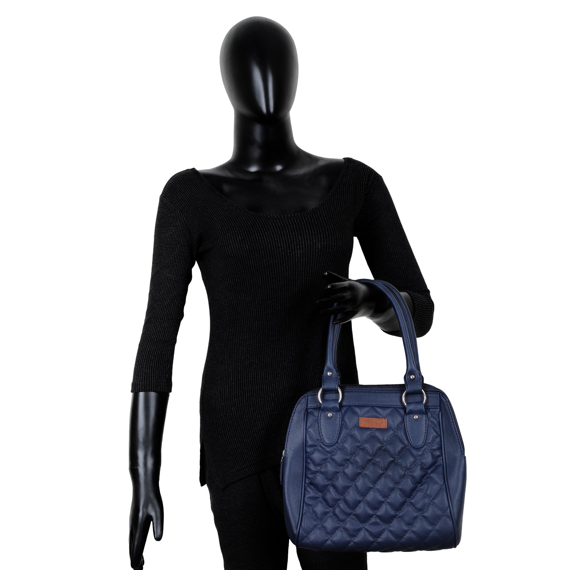Blue Vegan Leather Handbag – Women’s Top Handle Satchel with Shoulder Strap