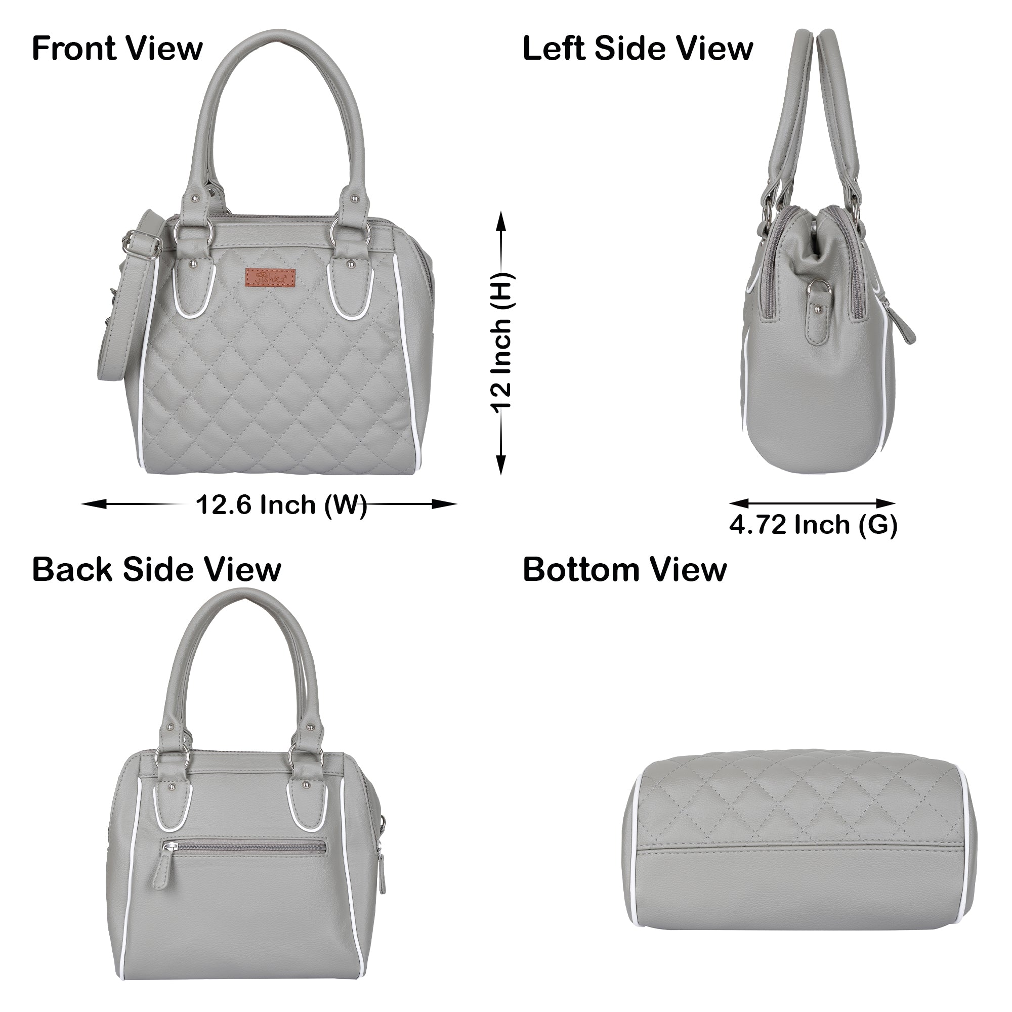 Grey Vegan Leather Handbag – Women’s Top Handle Satchel with Shoulder Strap