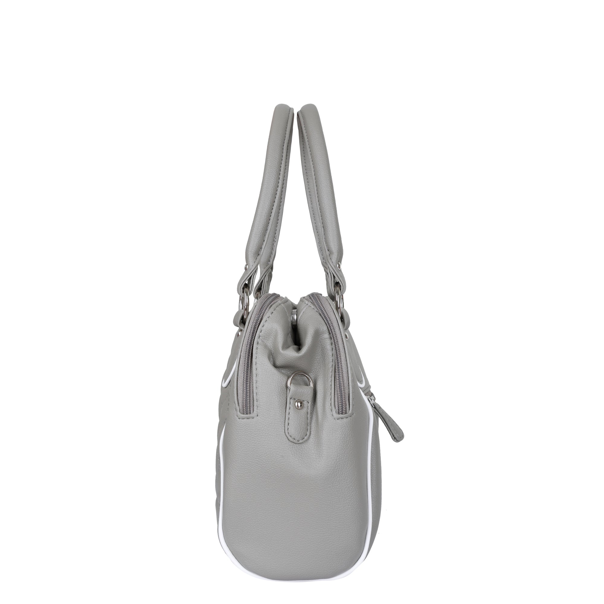 Grey Vegan Leather Handbag – Women’s Top Handle Satchel with Shoulder Strap