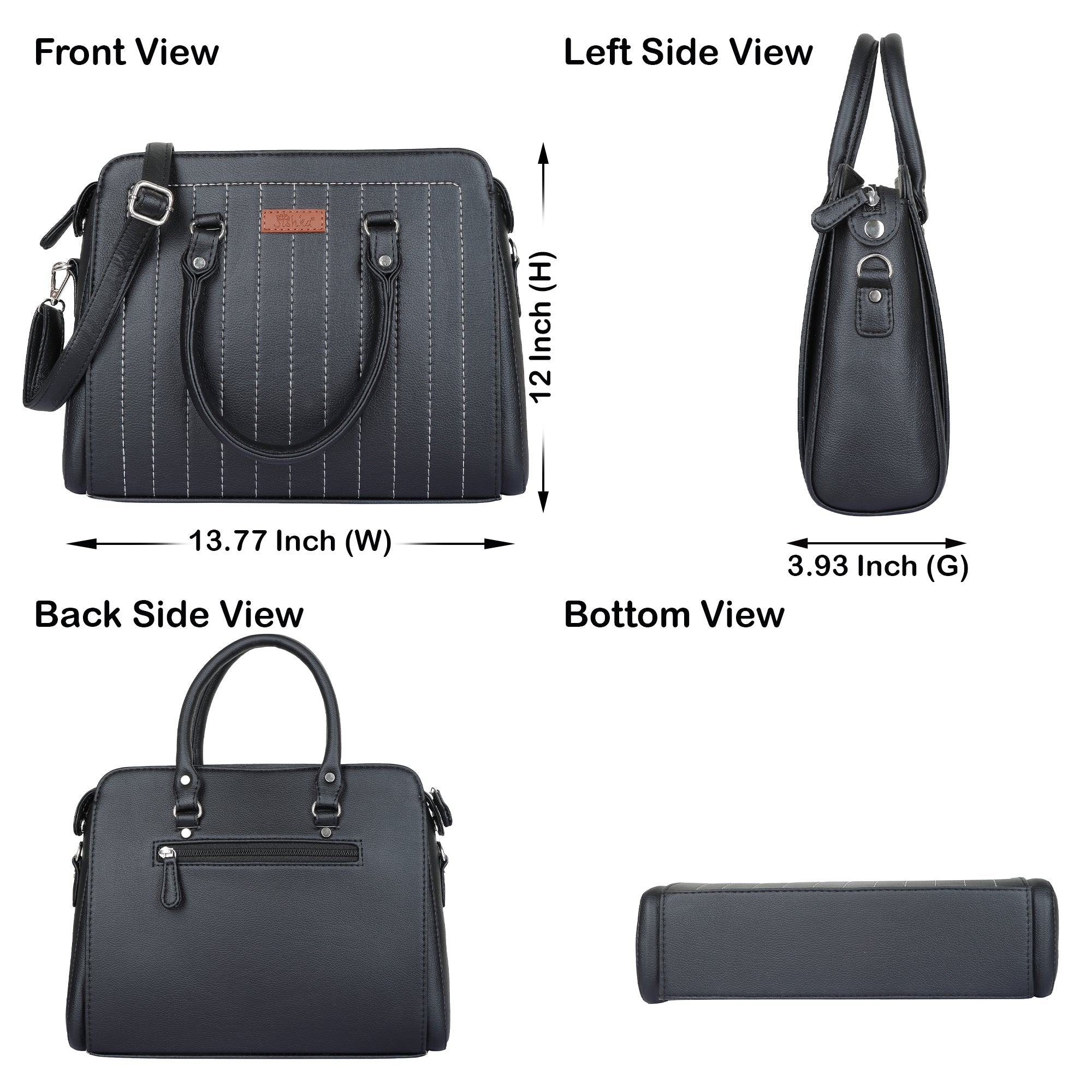 Black Leather Top-Handle Handbag – Women’s Crossbody Purse