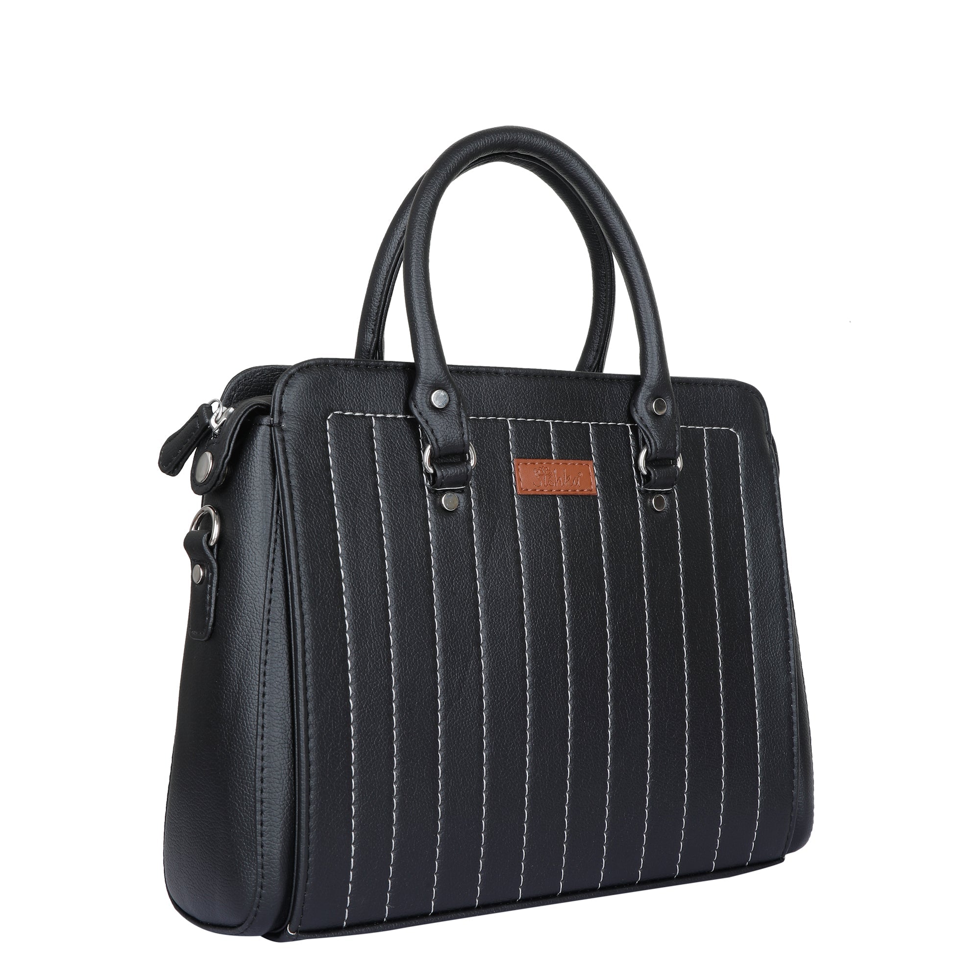 Black Leather Top-Handle Handbag – Women’s Crossbody Purse