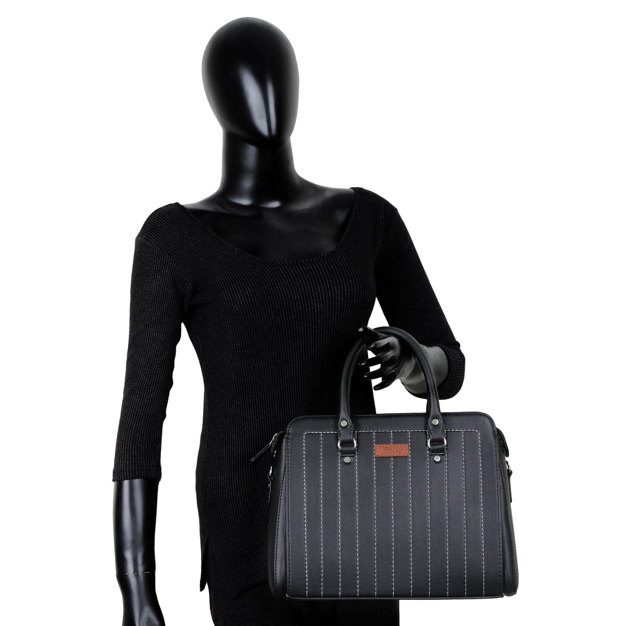 Black Leather Top-Handle Handbag – Women’s Crossbody Purse