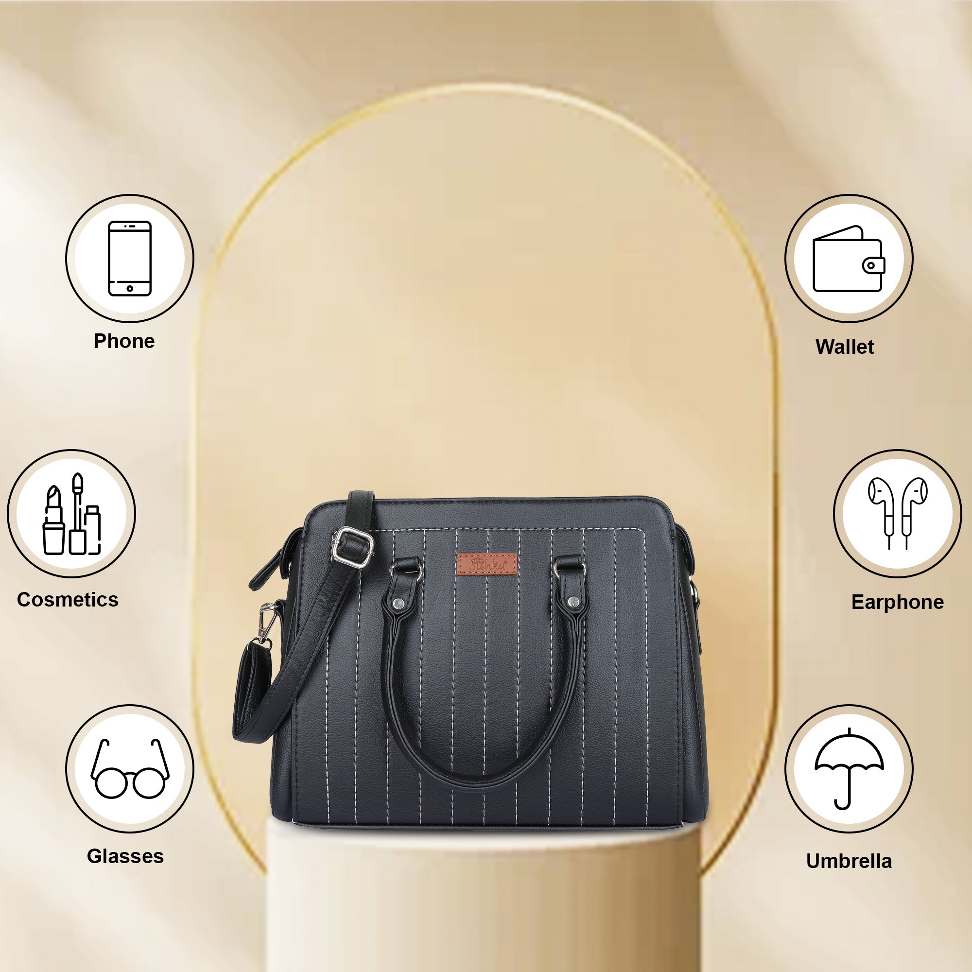 Black Leather Top-Handle Handbag – Women’s Crossbody Purse