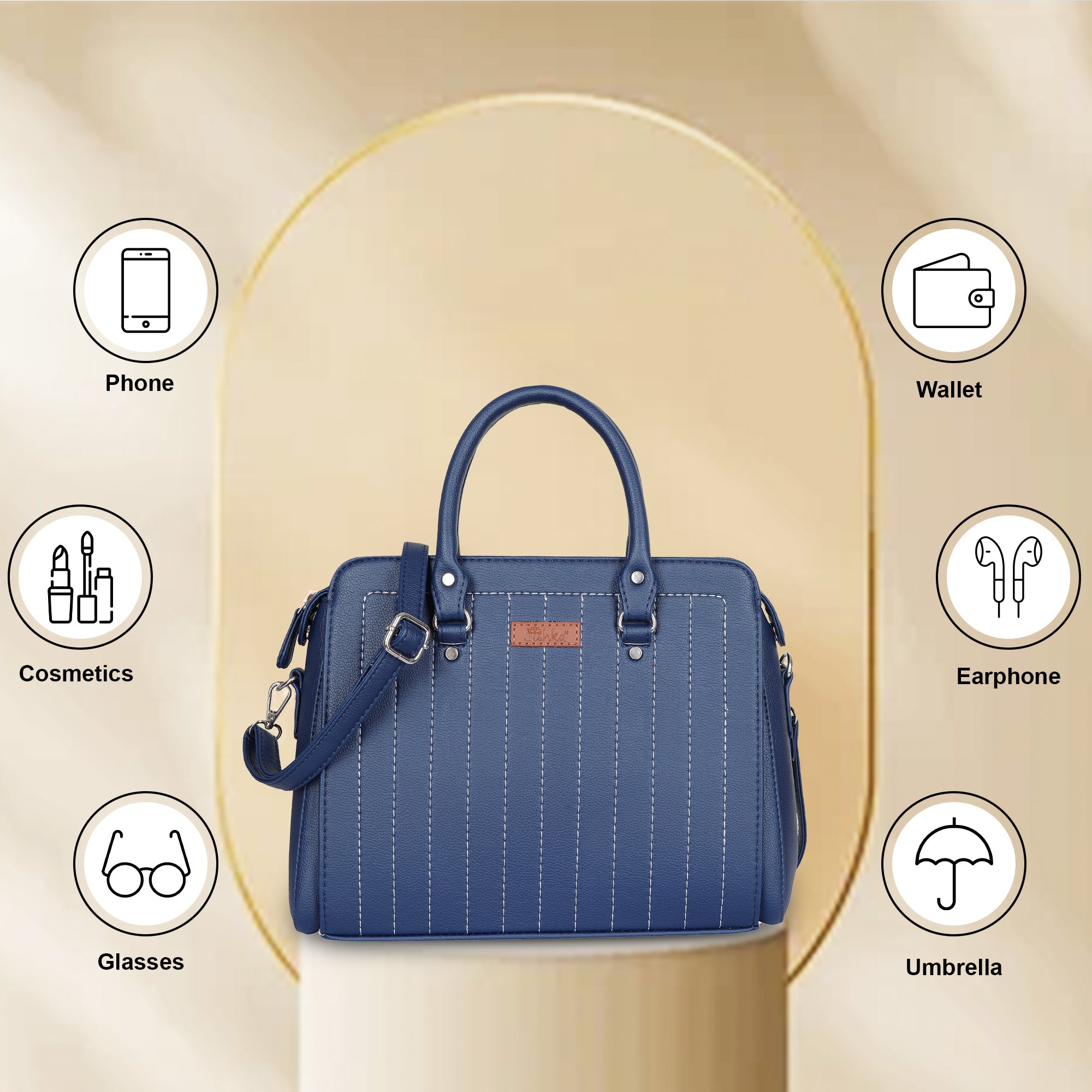 Blue Faux Leather Top-Handle Handbag – Women’s Crossbody Purse