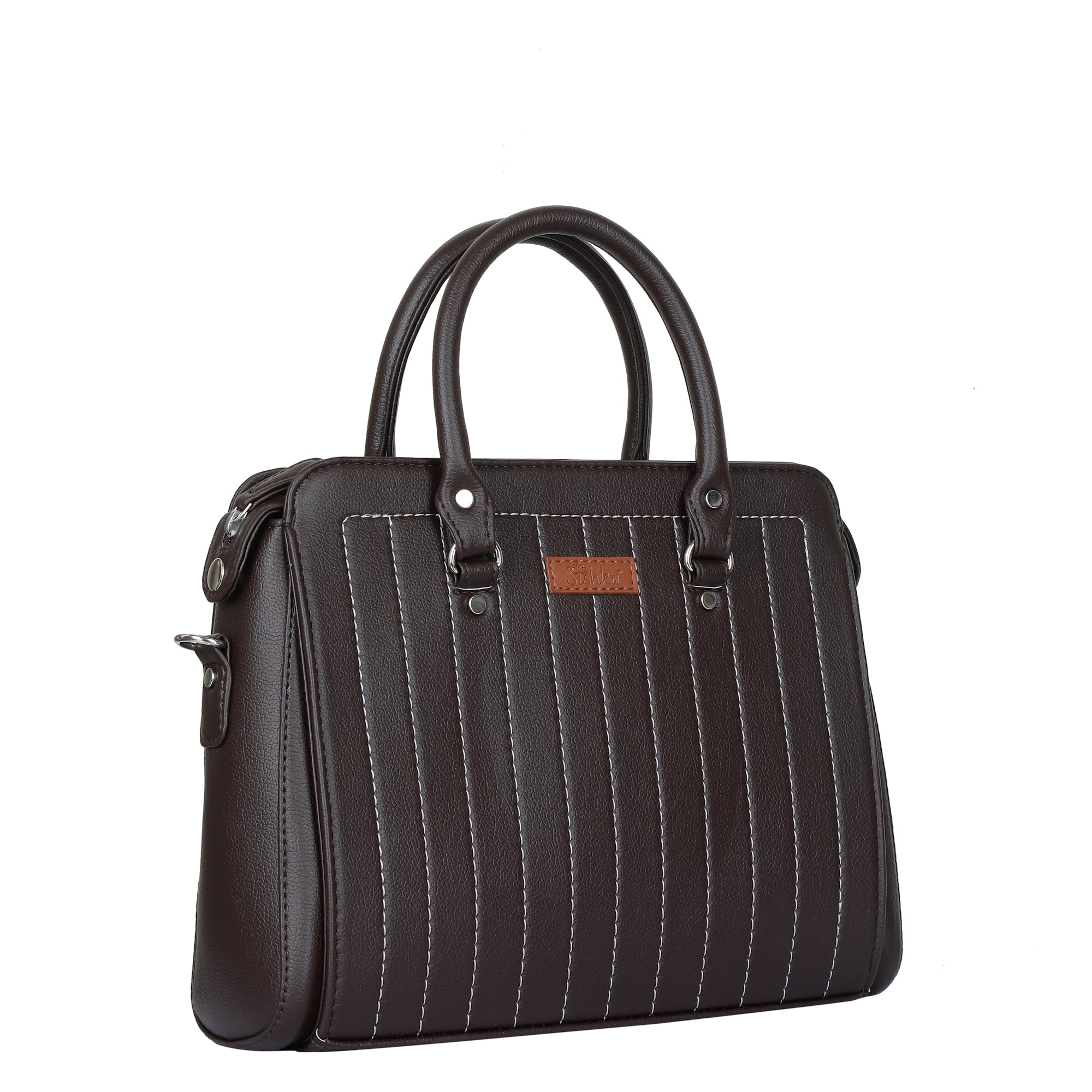 Brown Faux Leather Top-Handle Handbag – Women’s Crossbody Purse