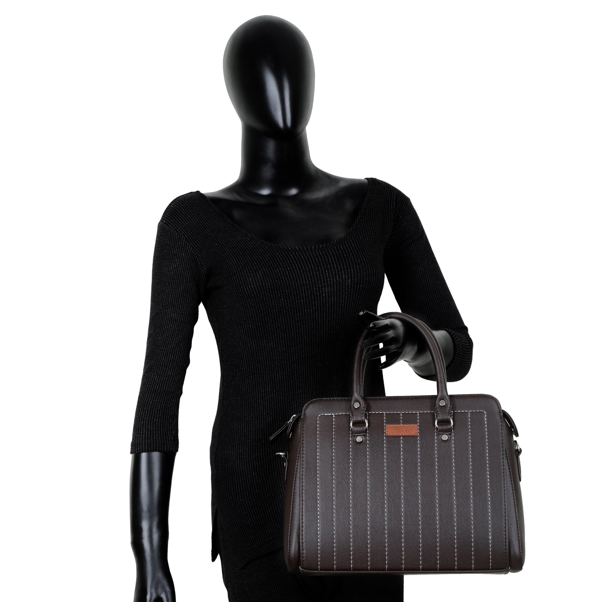 Brown Faux Leather Top-Handle Handbag – Women’s Crossbody Purse