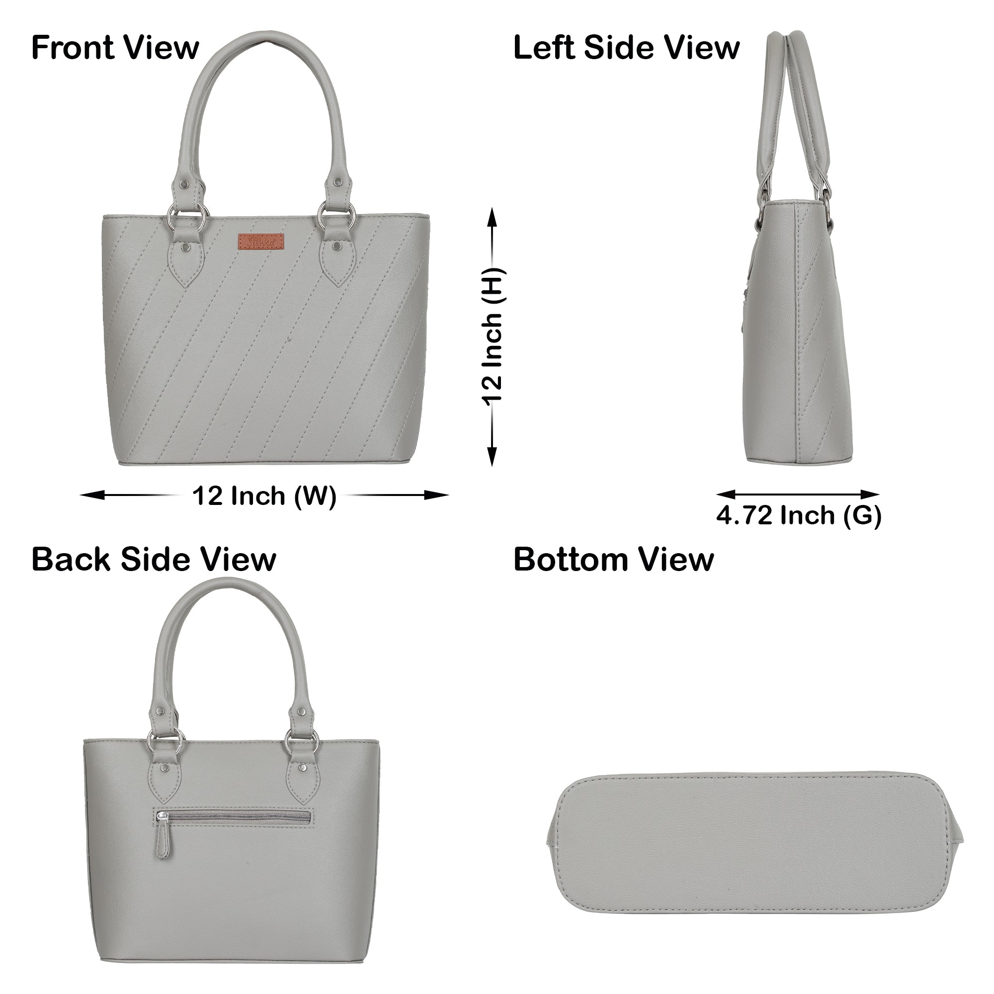 Grey Vegan Leather Tote Satchel – Women’s Top Handle Shoulder Bag