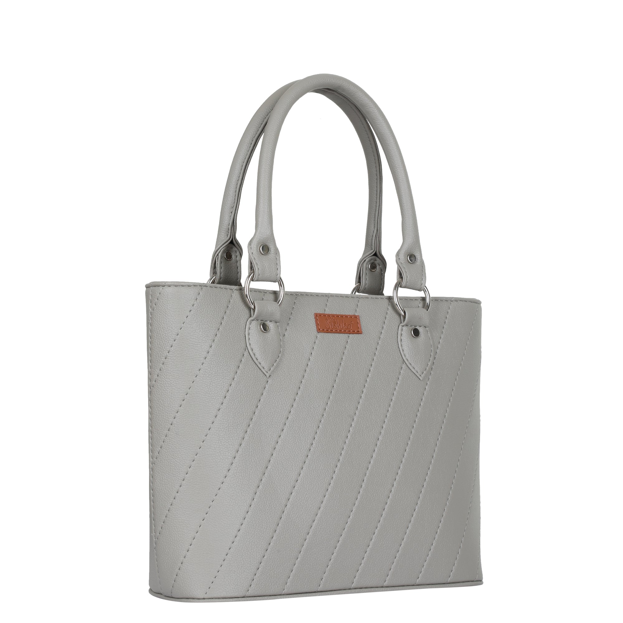 Grey Vegan Leather Tote Satchel – Women’s Top Handle Shoulder Bag