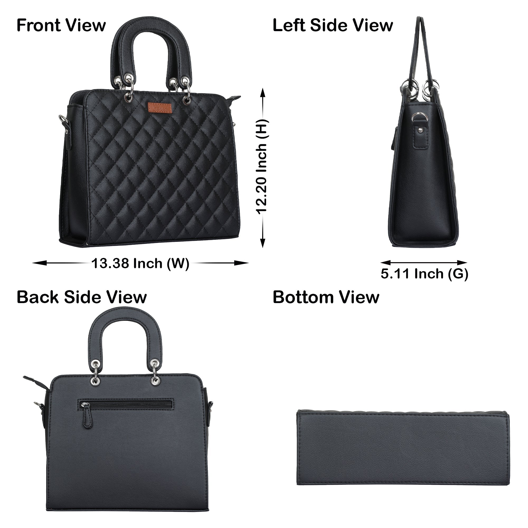 Black Quilted Faux Leather Tote Bag – Women’s Top Handle Satchel Handbag