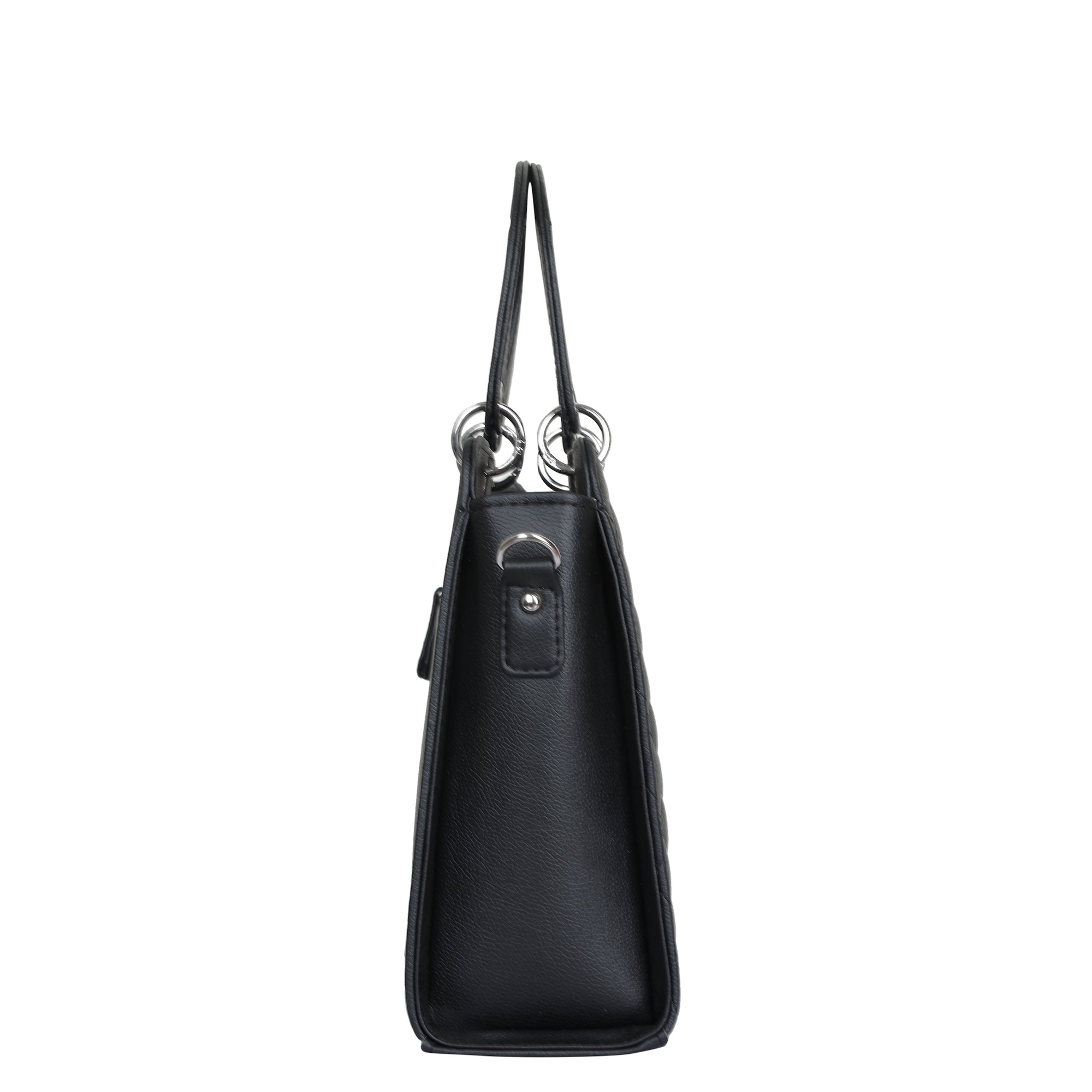 Black Quilted Faux Leather Tote Bag – Women’s Top Handle Satchel Handbag