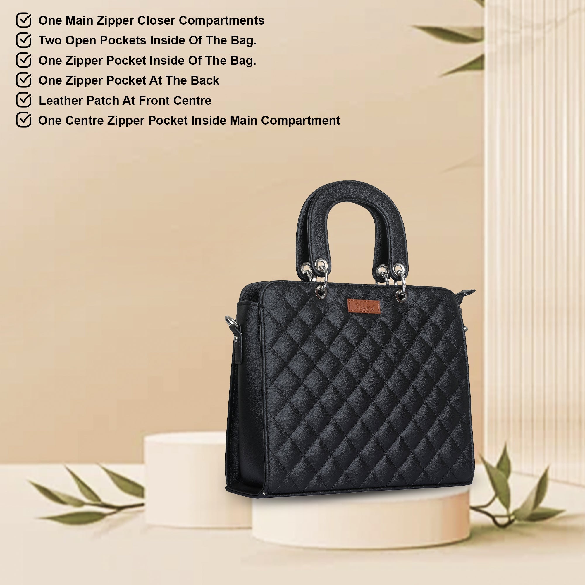 Black Quilted Faux Leather Tote Bag – Women’s Top Handle Satchel Handbag