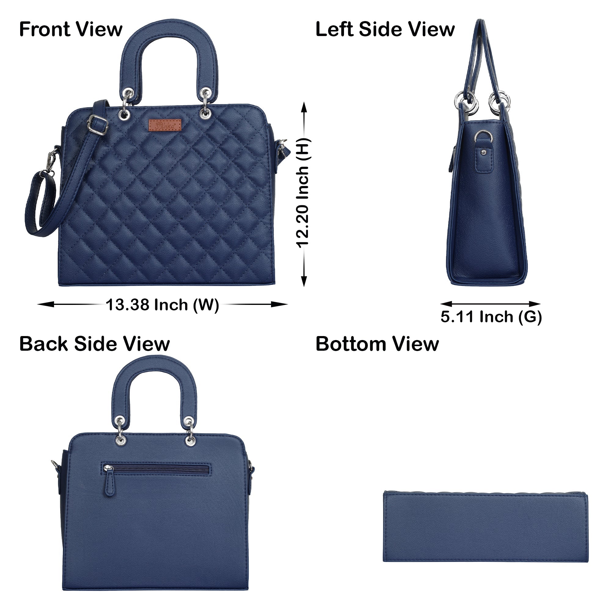 Blue Quilted Faux Leather Tote Bag – Women’s Top Handle Satchel Handbag