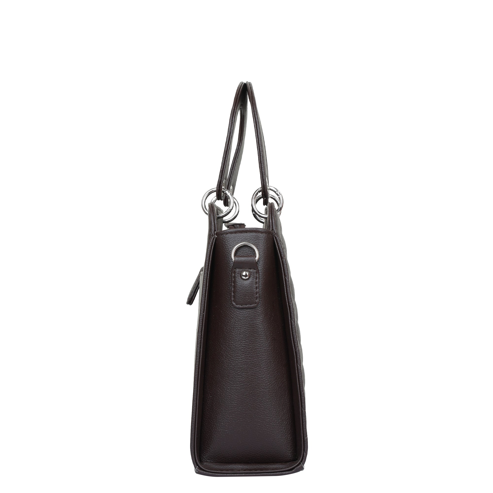 Brown Quilted Faux Leather Tote Bag – Women’s Top Handle Satchel Handbag