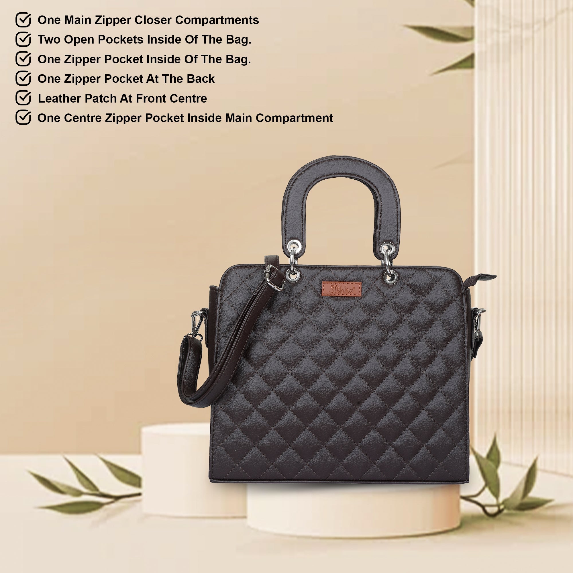Brown Quilted Faux Leather Tote Bag – Women’s Top Handle Satchel Handbag