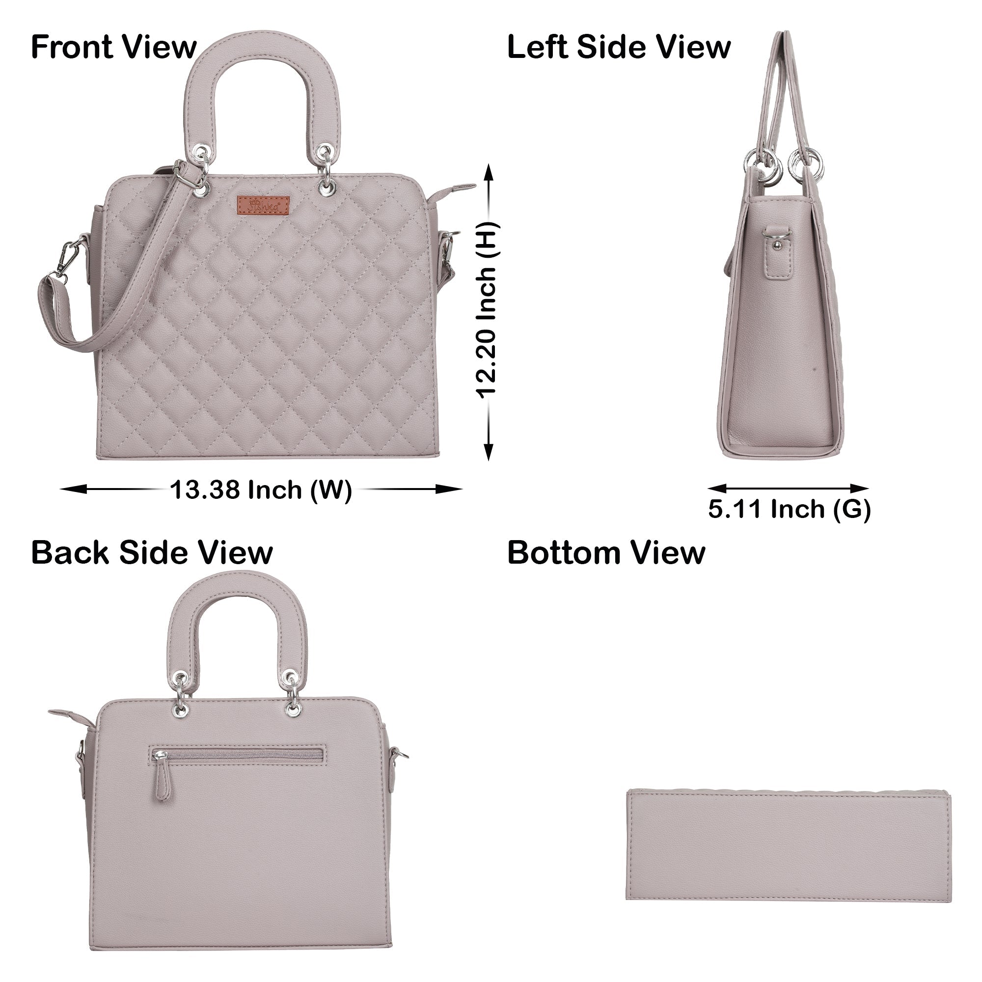 Mauve Quilted Faux Leather Tote – Women’s Top Handle Satchel Handbag