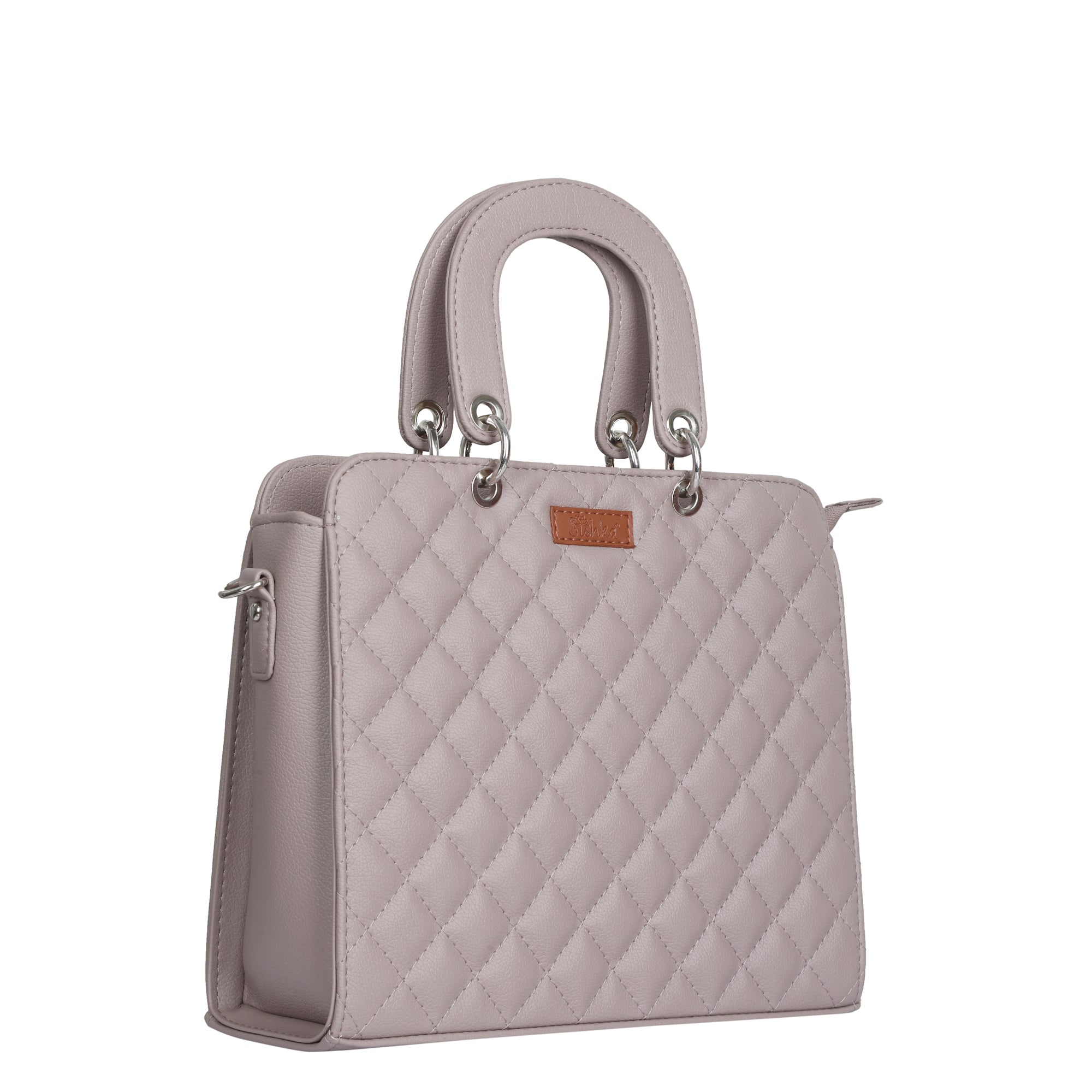 Mauve Quilted Faux Leather Tote – Women’s Top Handle Satchel Handbag
