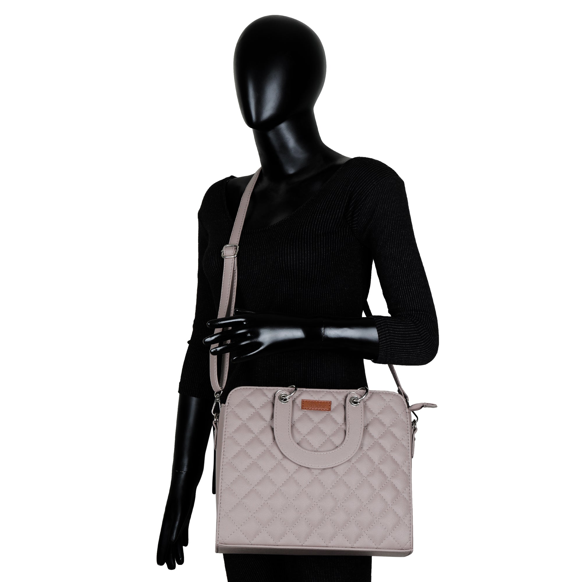 Mauve Quilted Faux Leather Tote – Women’s Top Handle Satchel Handbag