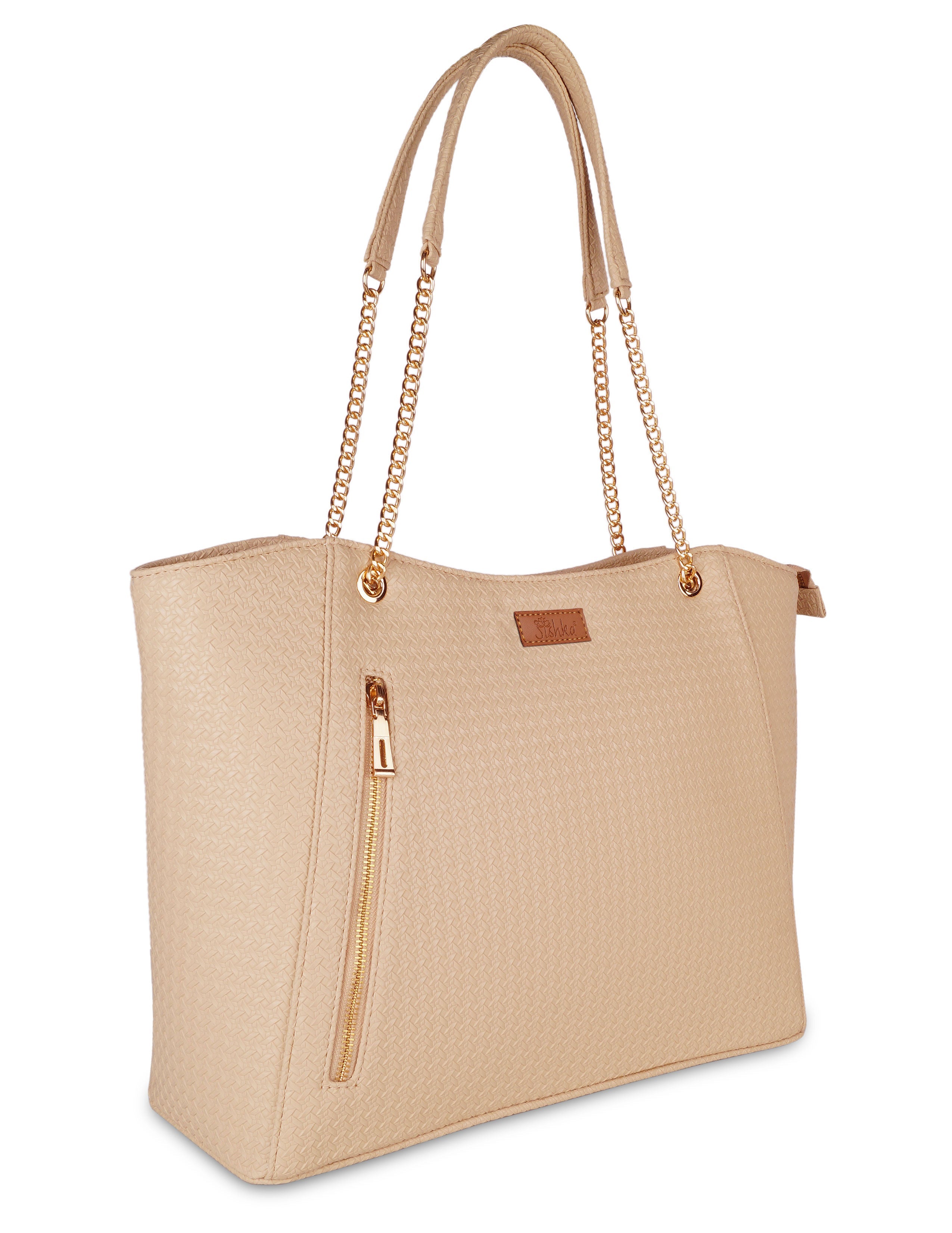 Sishka Beige Satchel Handbag for Women – Vegan Leather Top Handle Tote & Shoulder Bag