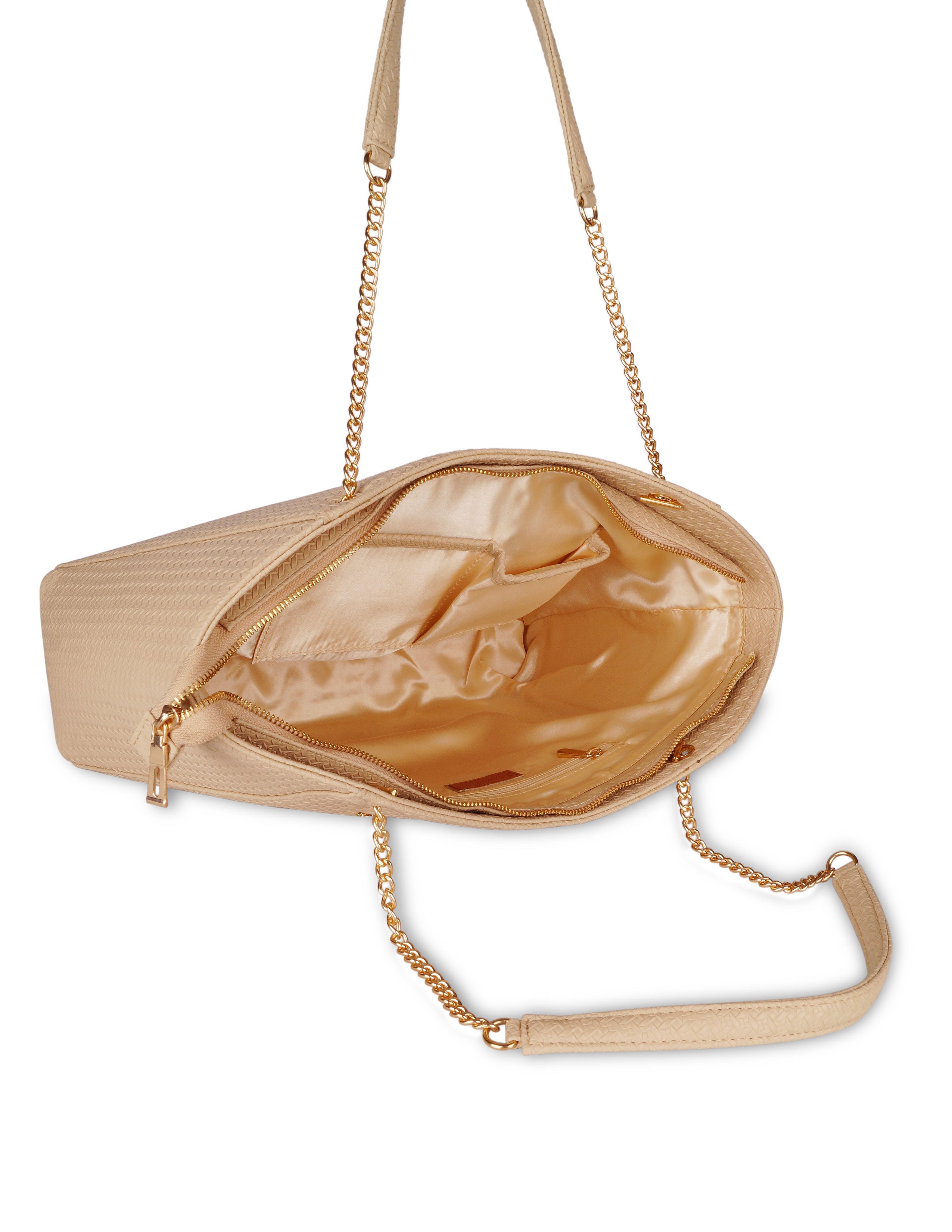 Sishka Beige Satchel Handbag for Women – Vegan Leather Top Handle Tote & Shoulder Bag