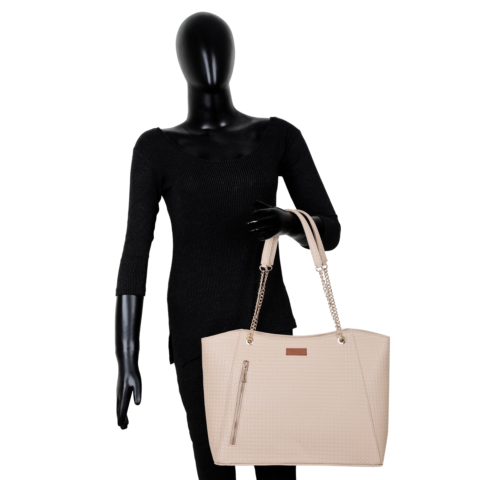 Sishka Beige Satchel Handbag for Women – Vegan Leather Top Handle Tote & Shoulder Bag