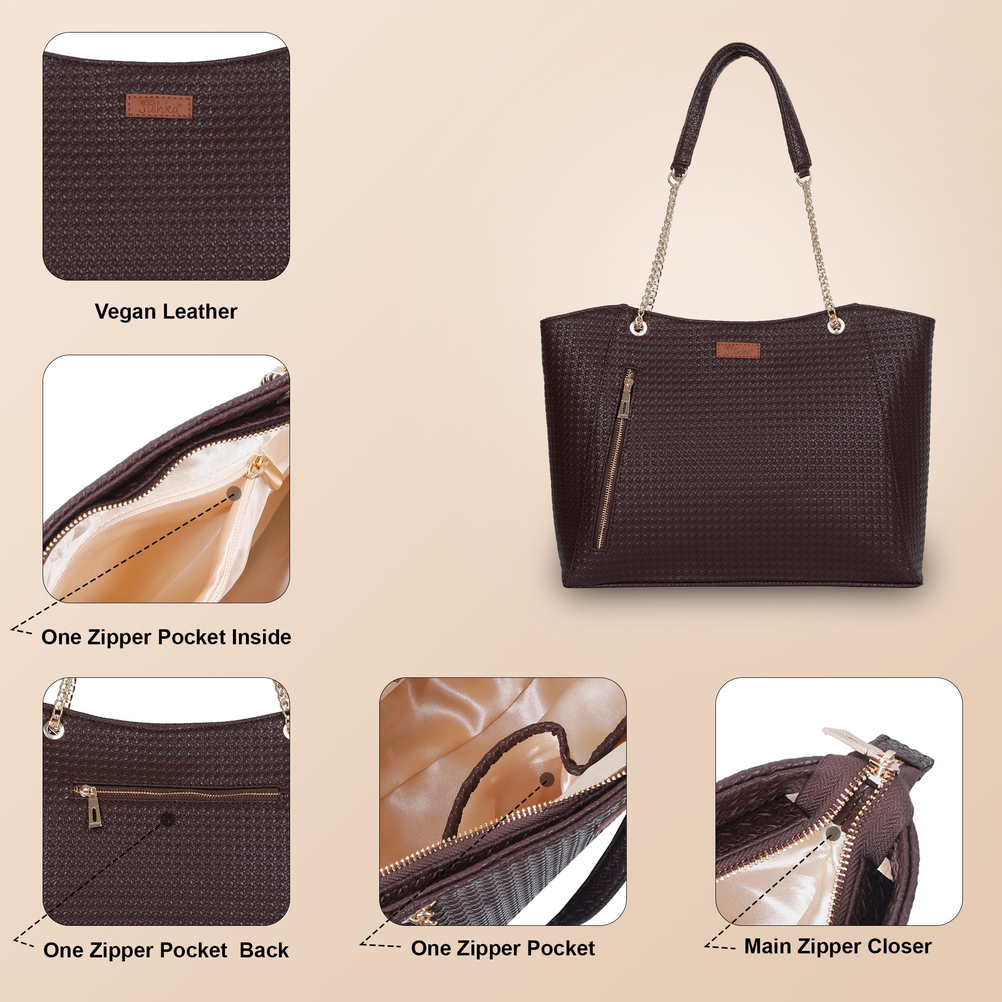 Sishka Brown Satchel Bag – Stylish Vegan Leather Tote Purse for Women with Top Handles
