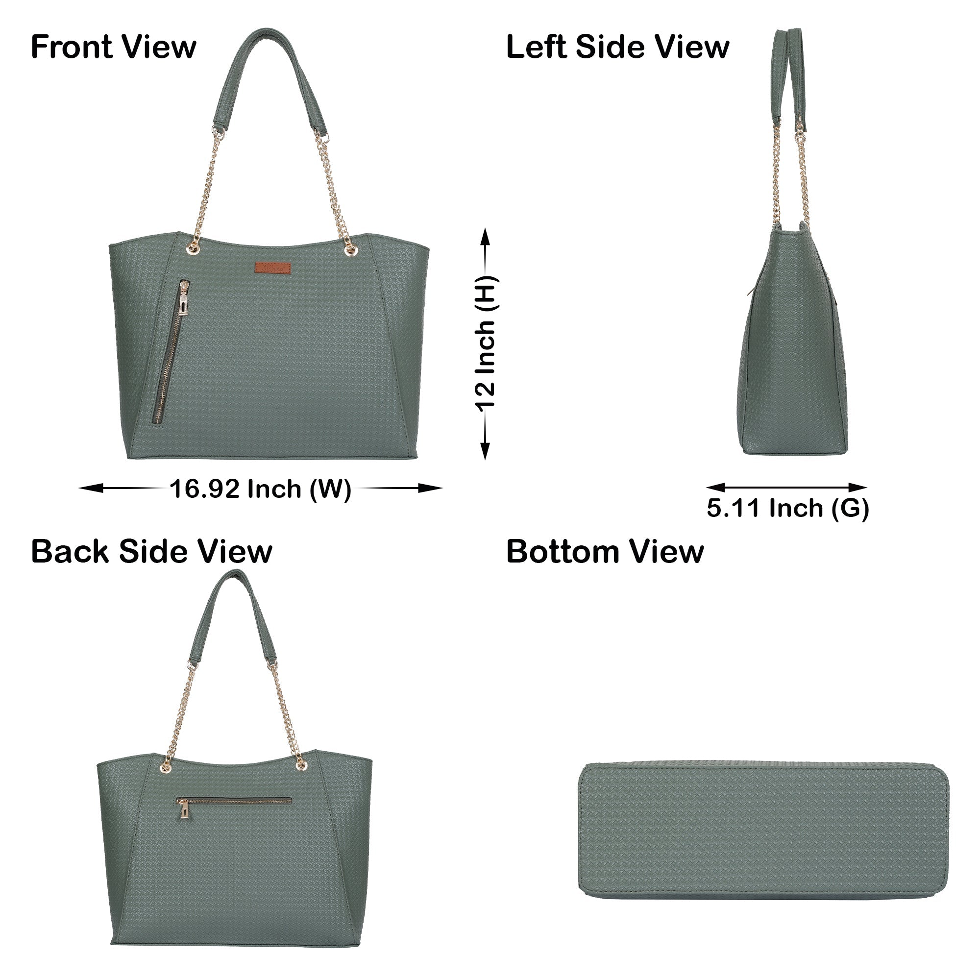 Sishka Green Vegan Leather Satchel – Elegant Women’s Tote, Shoulder Handbag with Top Handles