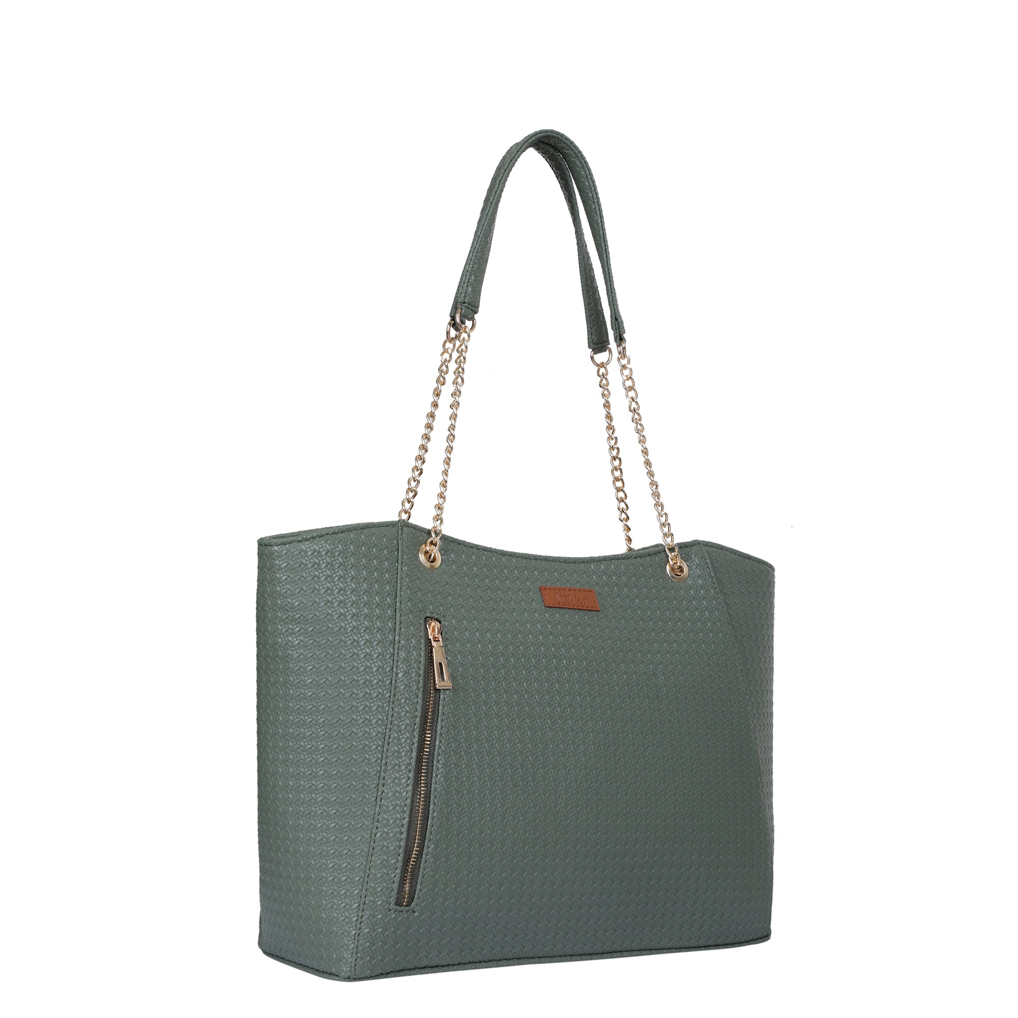 Sishka Green Vegan Leather Satchel – Elegant Women’s Tote, Shoulder Handbag with Top Handles